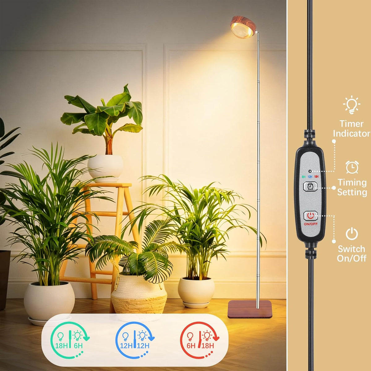 Grow Lights for Indoor Plants | Walnut Floor Lamp encalife