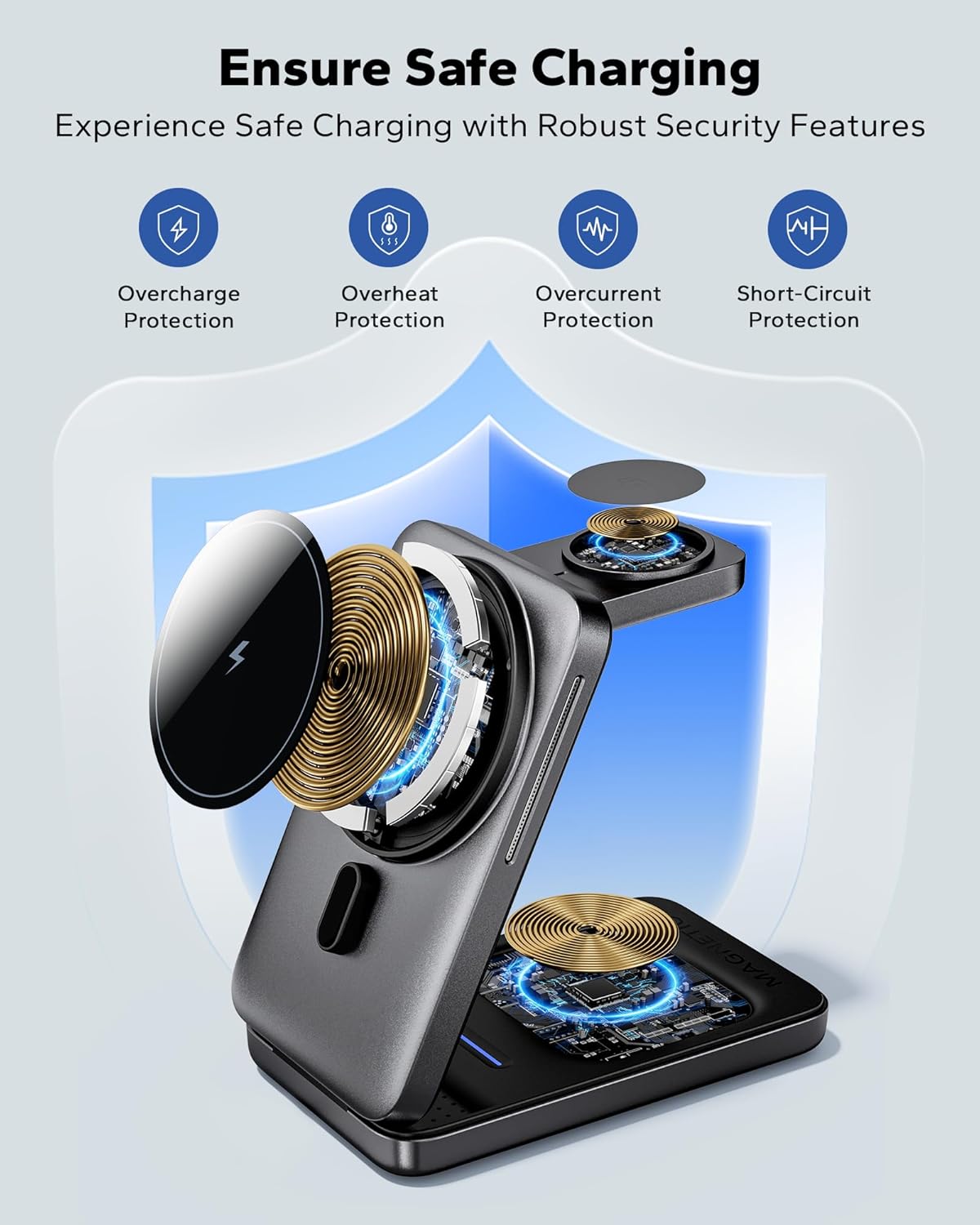 Foldable 3-in-1 Magnetic Travel Charging Station Set encalife