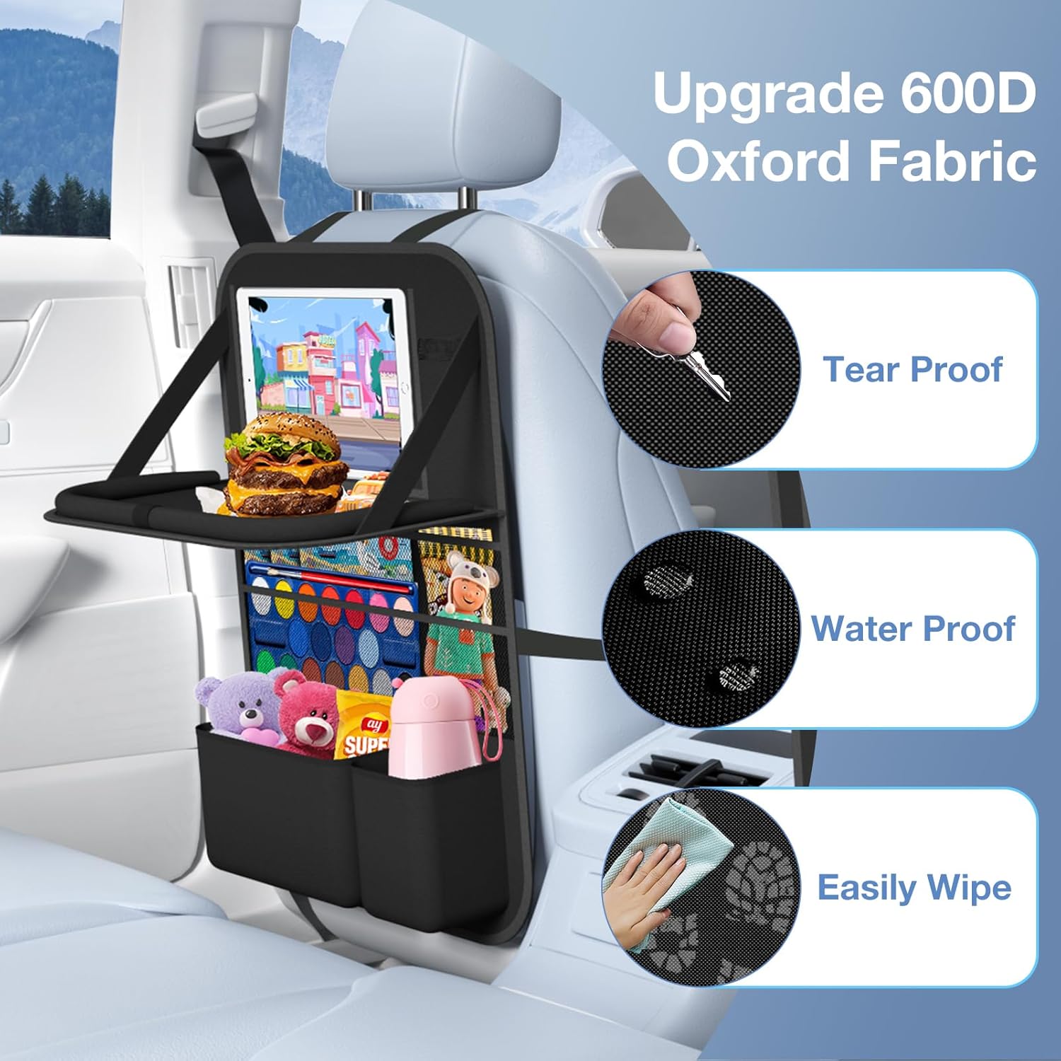 Foldable Tray Car Backseat Organizer with Tablet encalife
