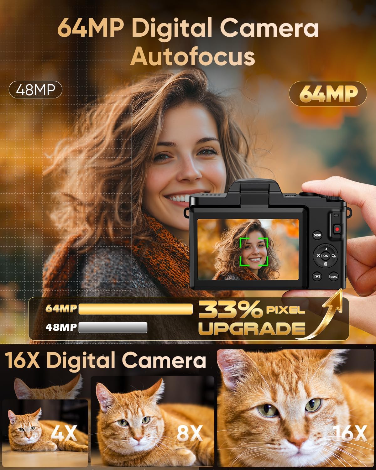4K Digital Camera I 64MP Vlogging & Travel Camera with Flip Screen encalife