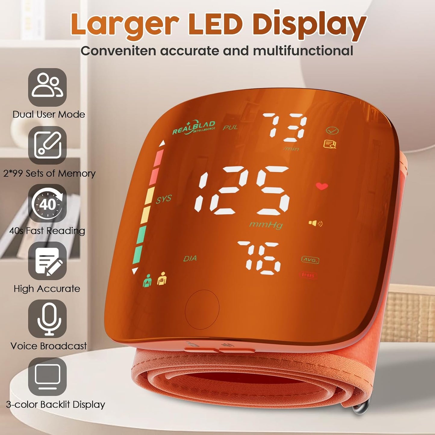 Rechargeable Wrist Blood Pressure Monitor LED Screen encalife