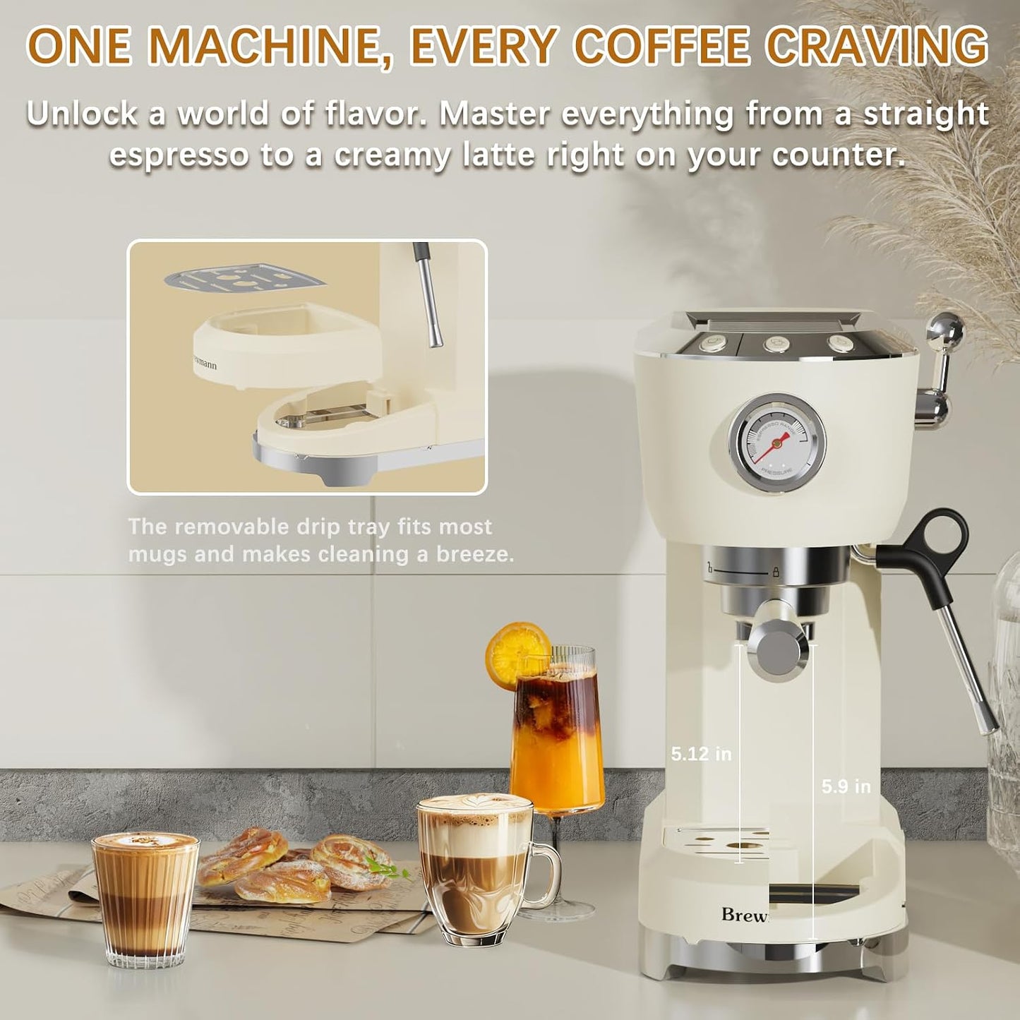 20-Bar Espresso Latte Cappuccino Machine with Frother encalife