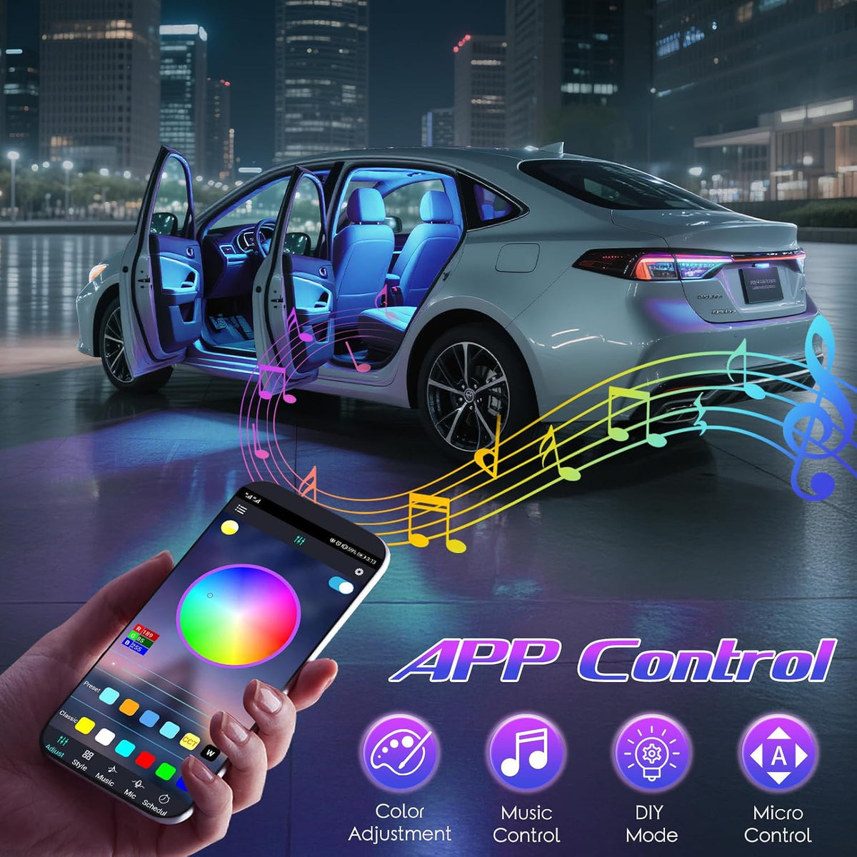 RGB Car Ambient Light Strips encalife