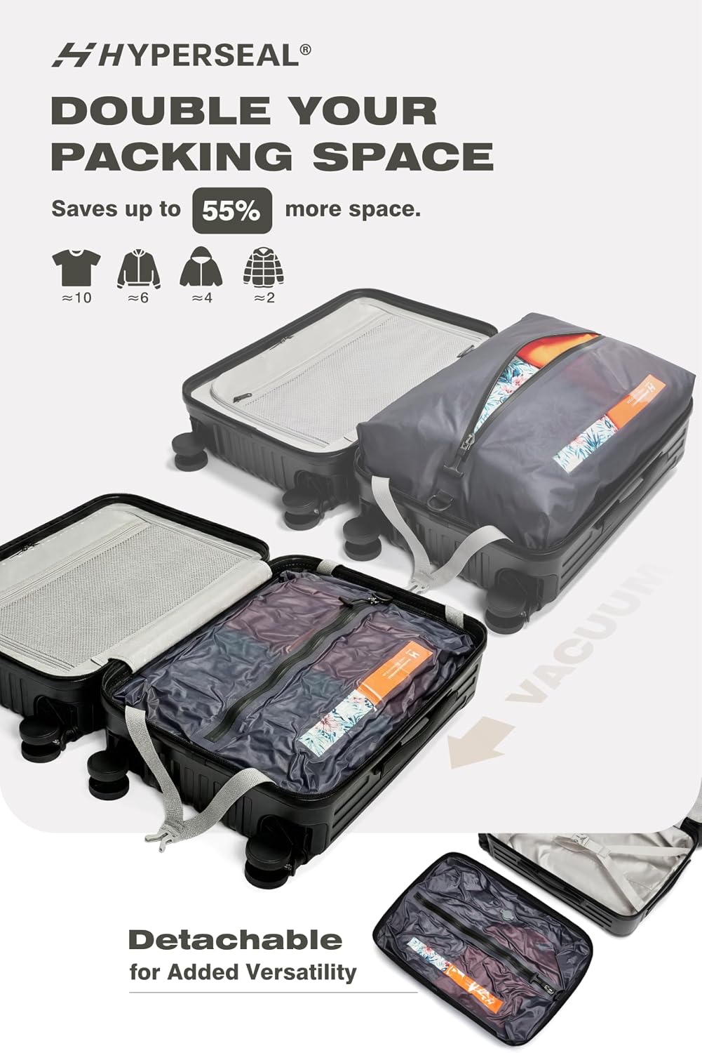 60L Vacuum Compression Carry-On Suitcase USB TSA encalife