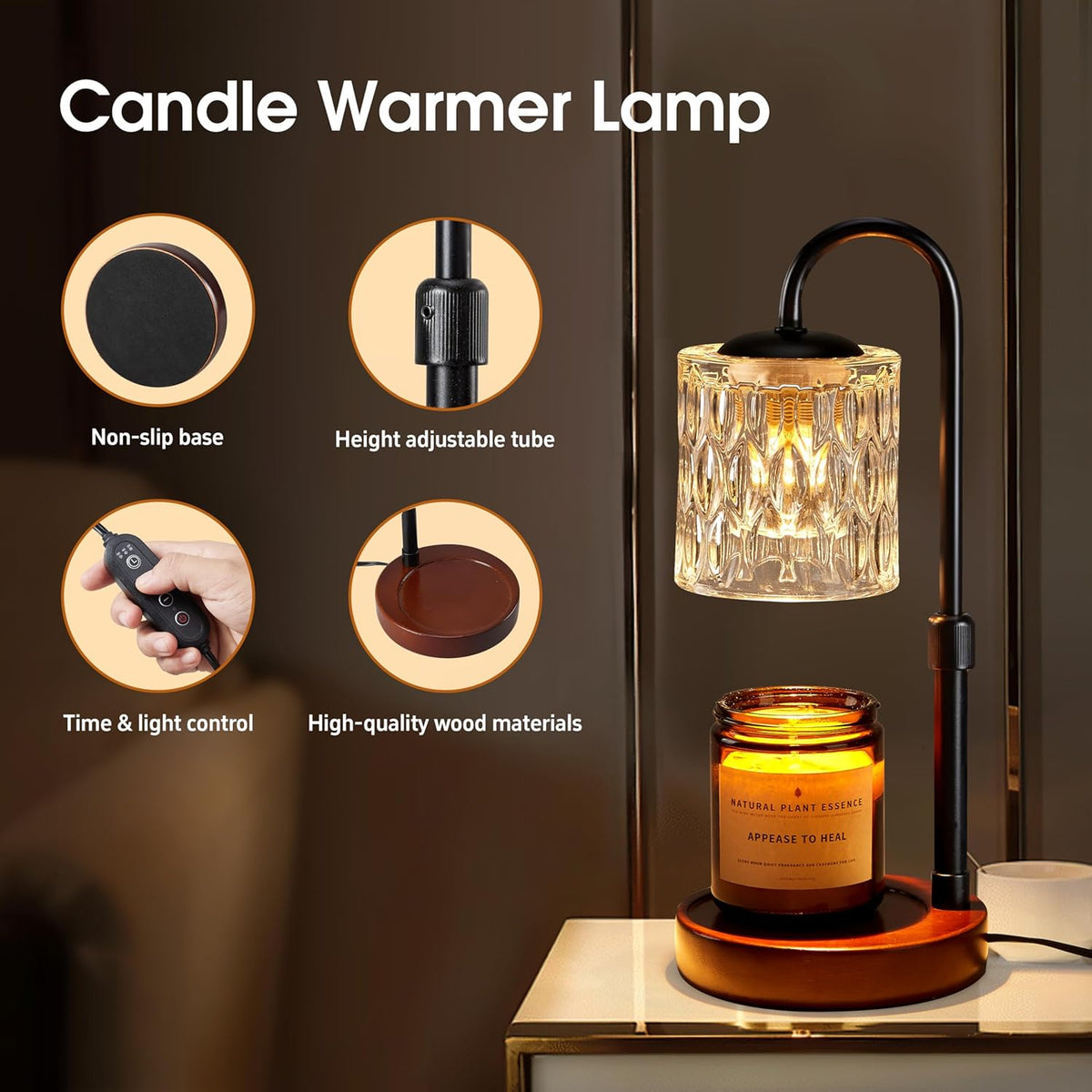 Elegant Dimmable Candle Warmer Lamp With Adjustable Height encalife
