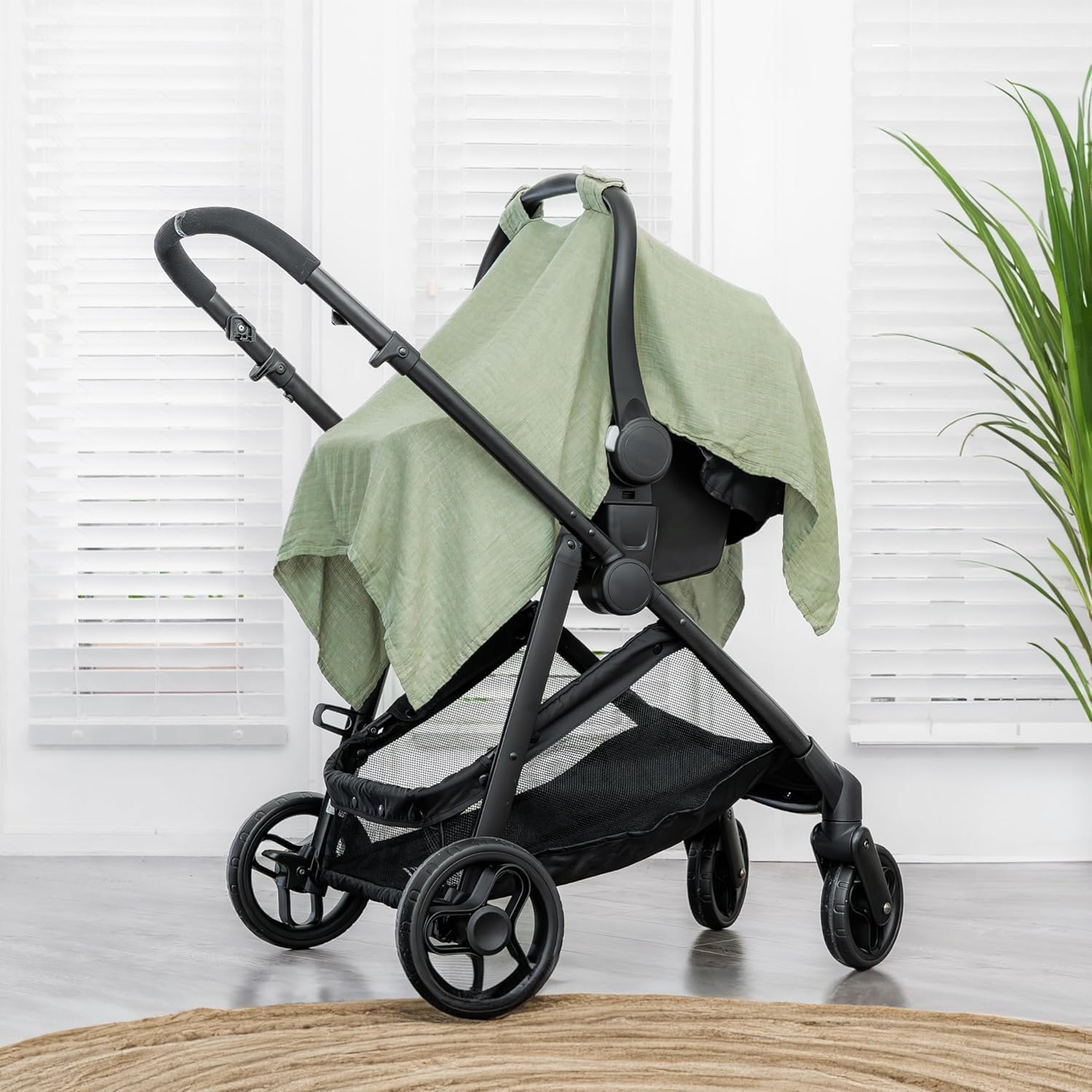 Breathable Bamboo Muslin Baby Car Seat Canopy Sage encalife