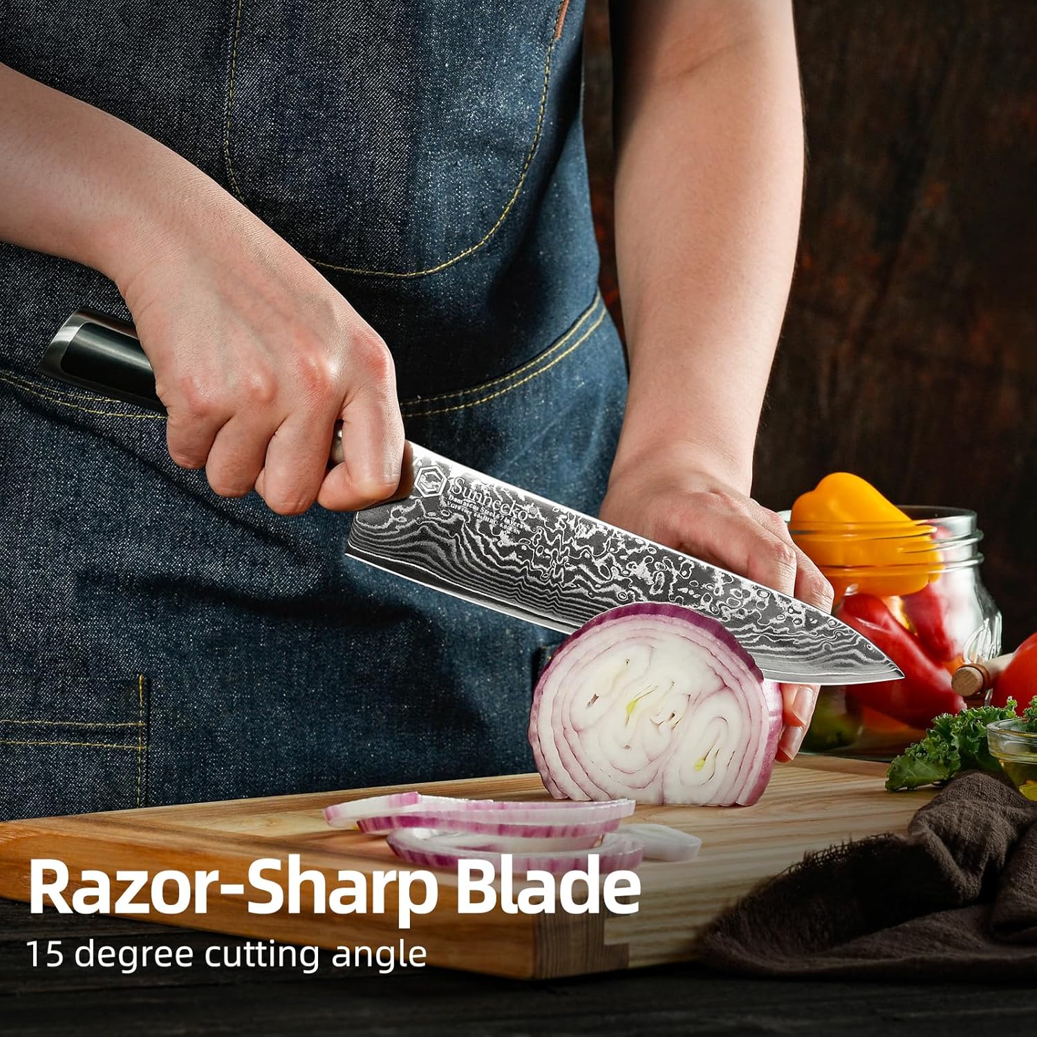 Damascus Chef Knife | 8 Inch Japanese Kitchen Knife encalife