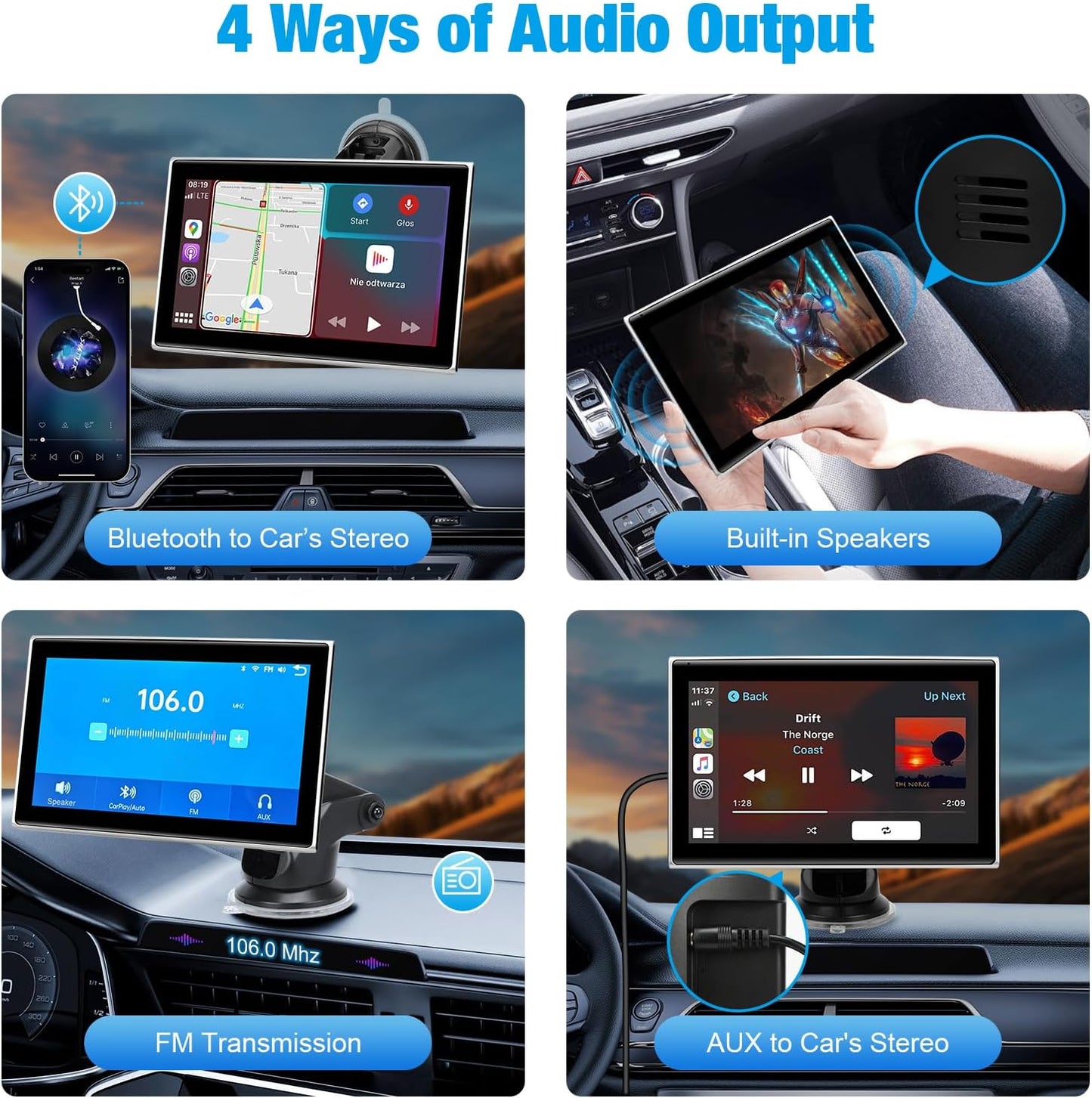 Wireless Carplay Screen 7 Inch Portable Display encalife