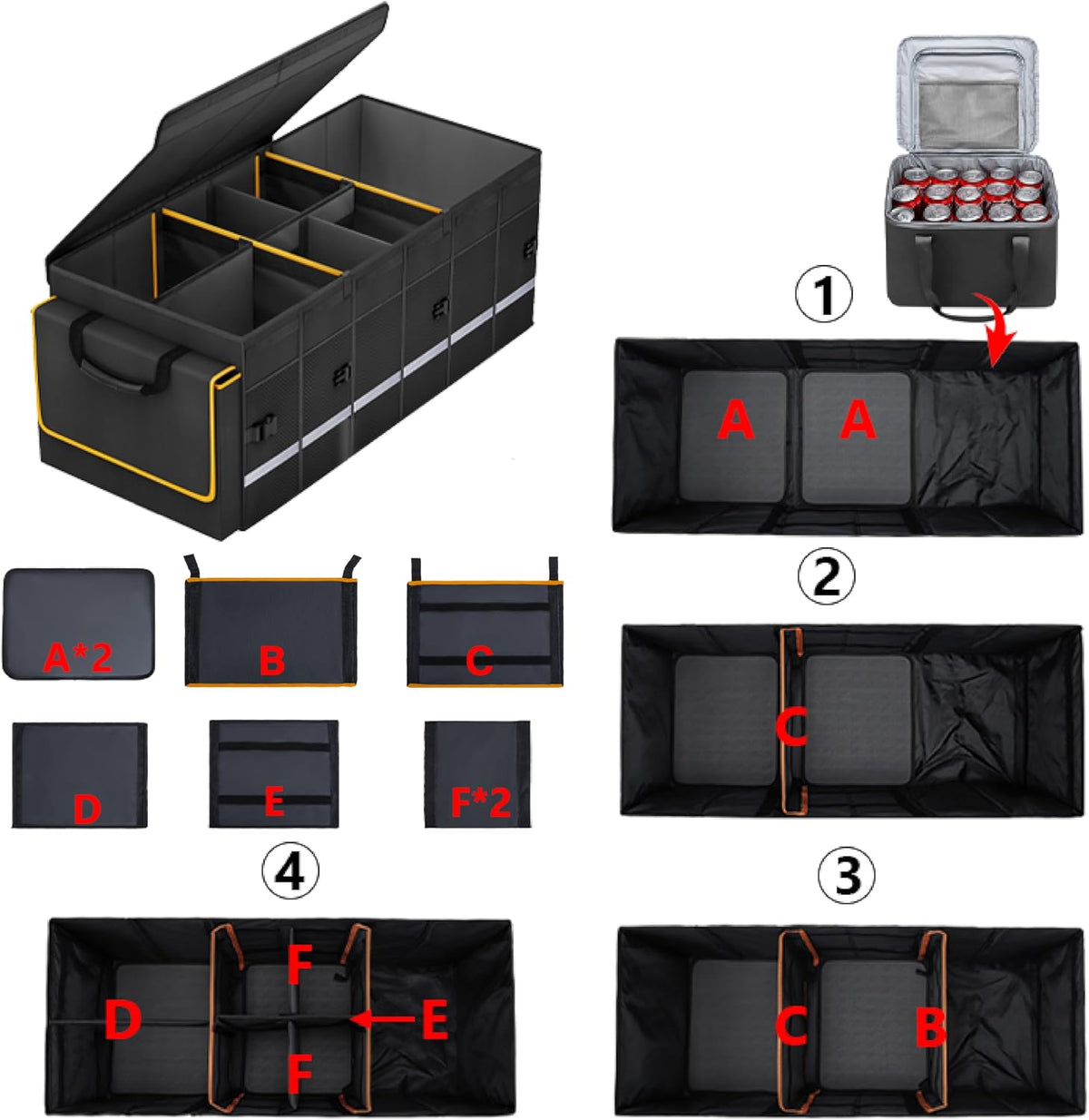 Collapsible Car Trunk Organizer with Removable Cooler encalife