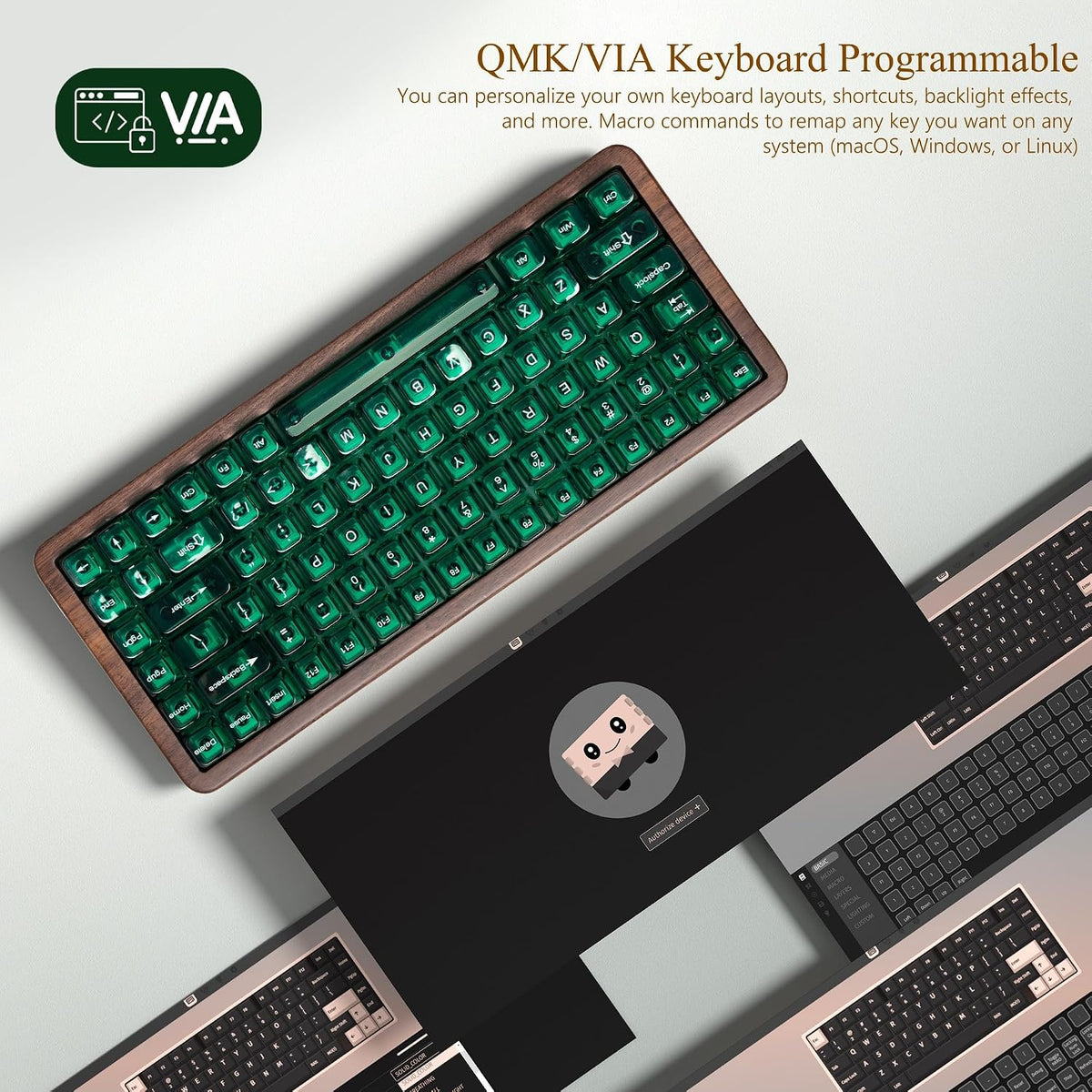 Gaming Mechanical Keyboard Wireless RGB Wooden Hot encalife