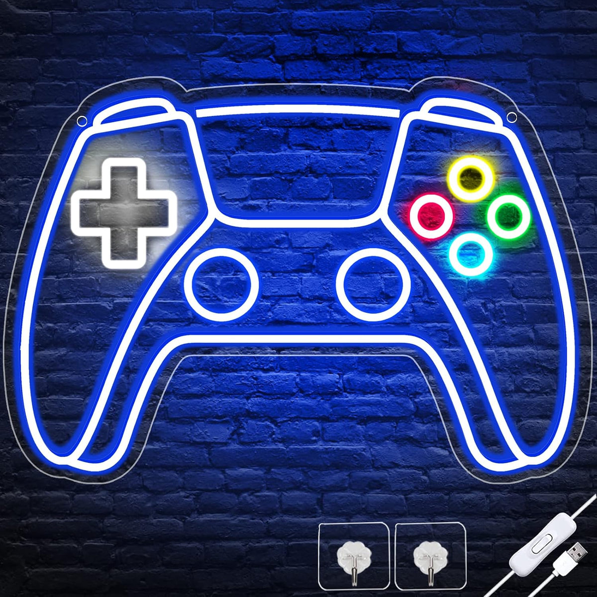 Gamepad-shaped LED neon sign with clear acrylic backing for gaming room decor