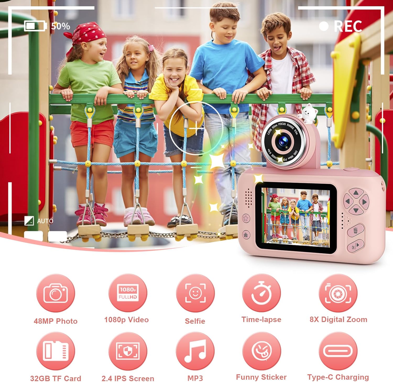 Kids Camera for Girls with Tripod & 32GB Card encalife