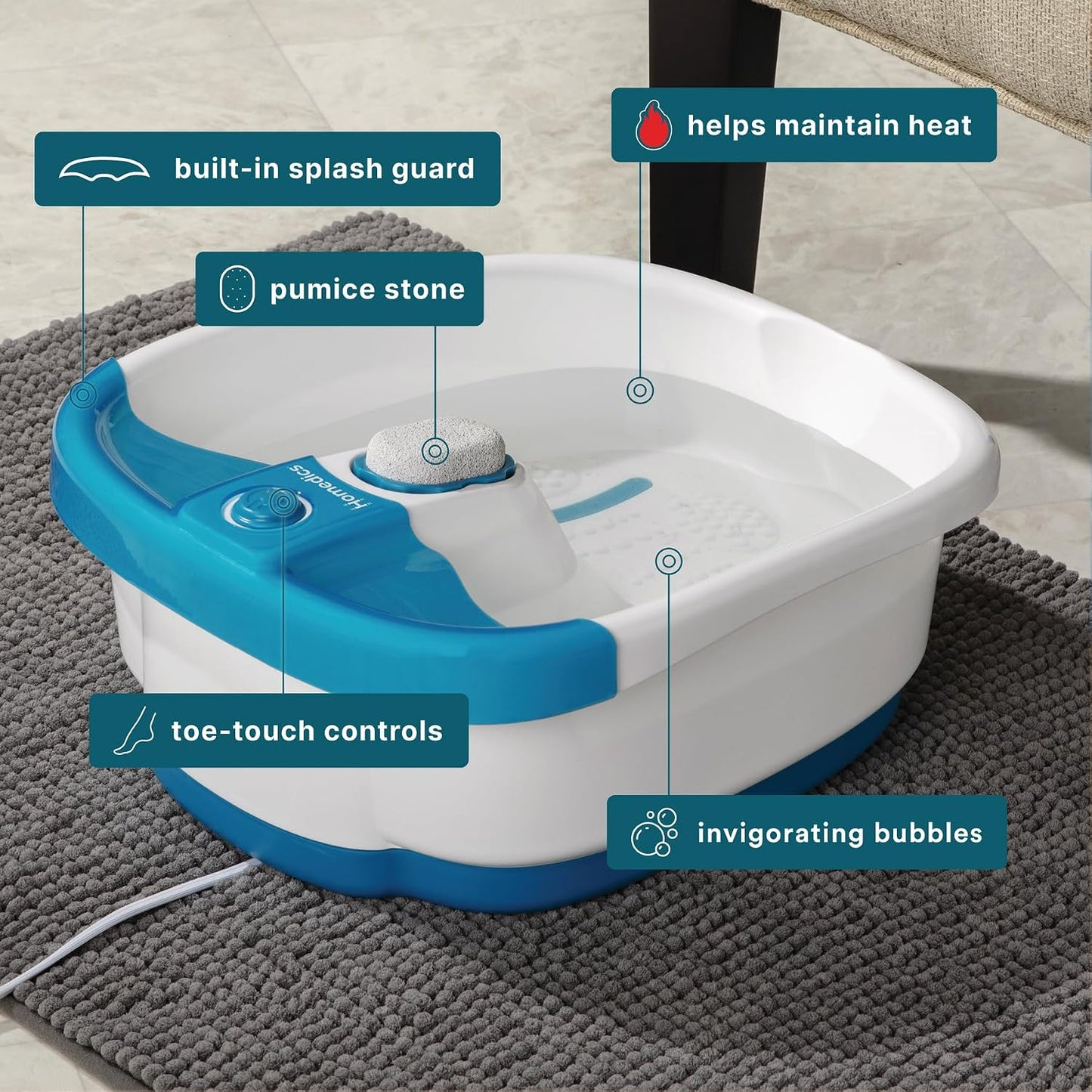 Heated Bubble Foot Spa Massager with Pumice encalife