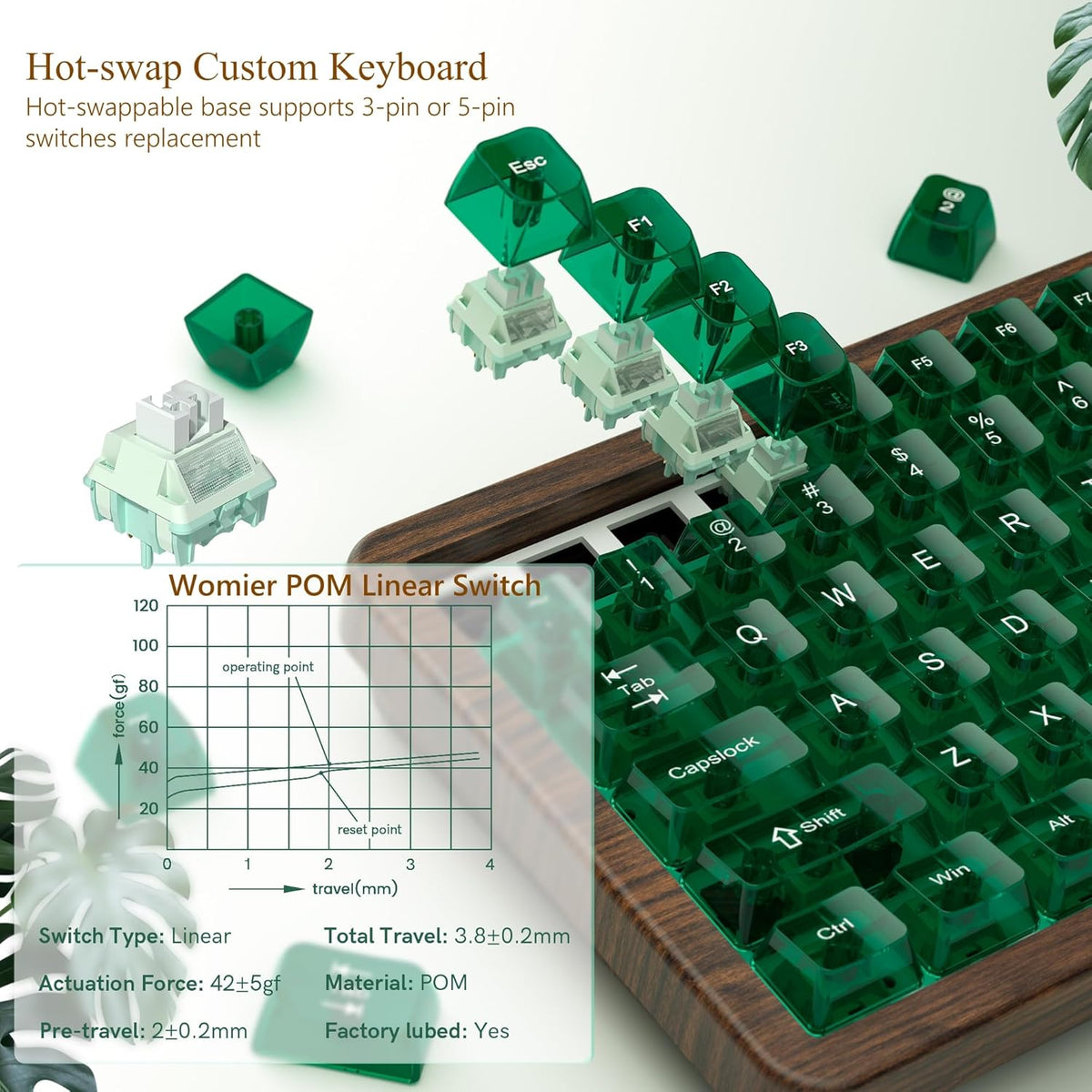Gaming Mechanical Keyboard Wireless RGB Wooden Hot encalife