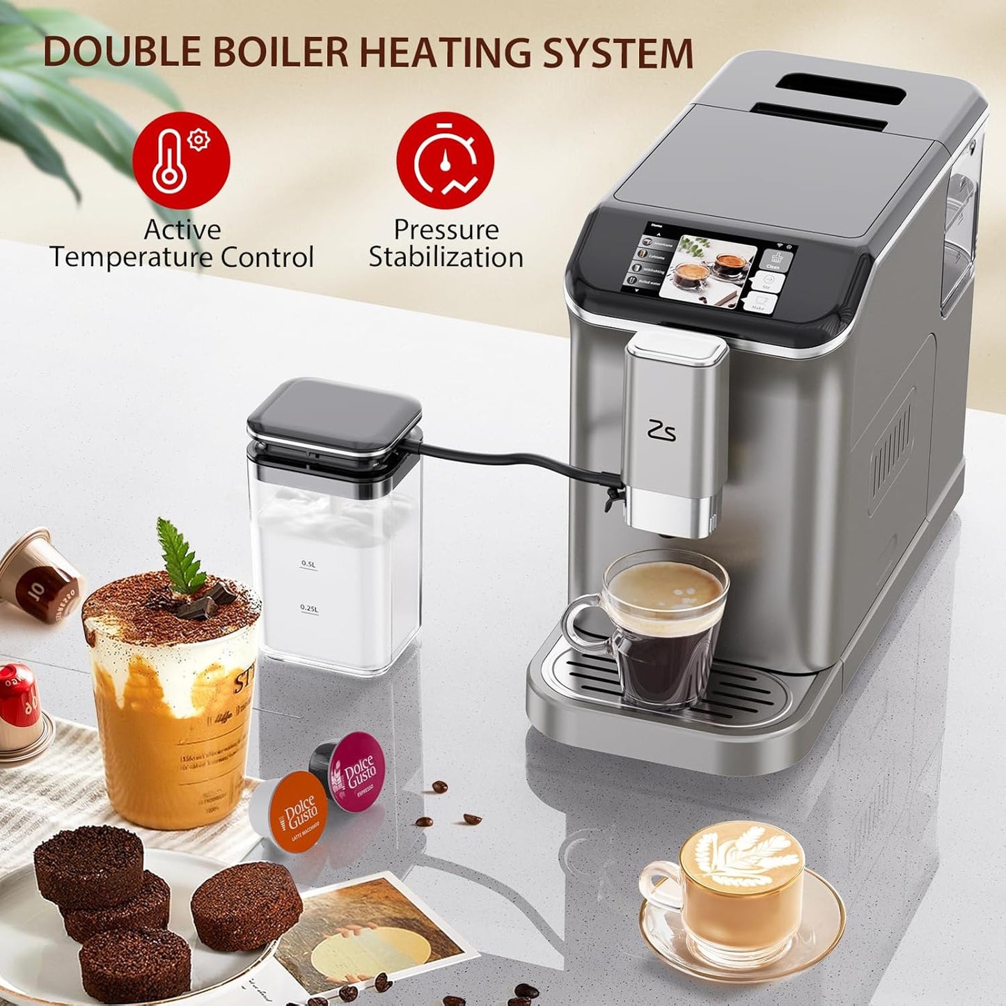 Automatic Espresso Maker with Grinder & Milk Frother encalife
