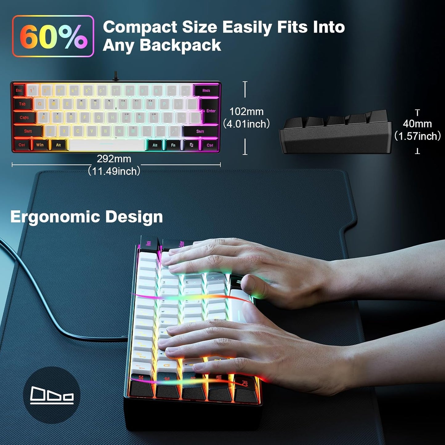 Gaming Keyboard 60% RGB Compact Wired for PC & Mac encalife