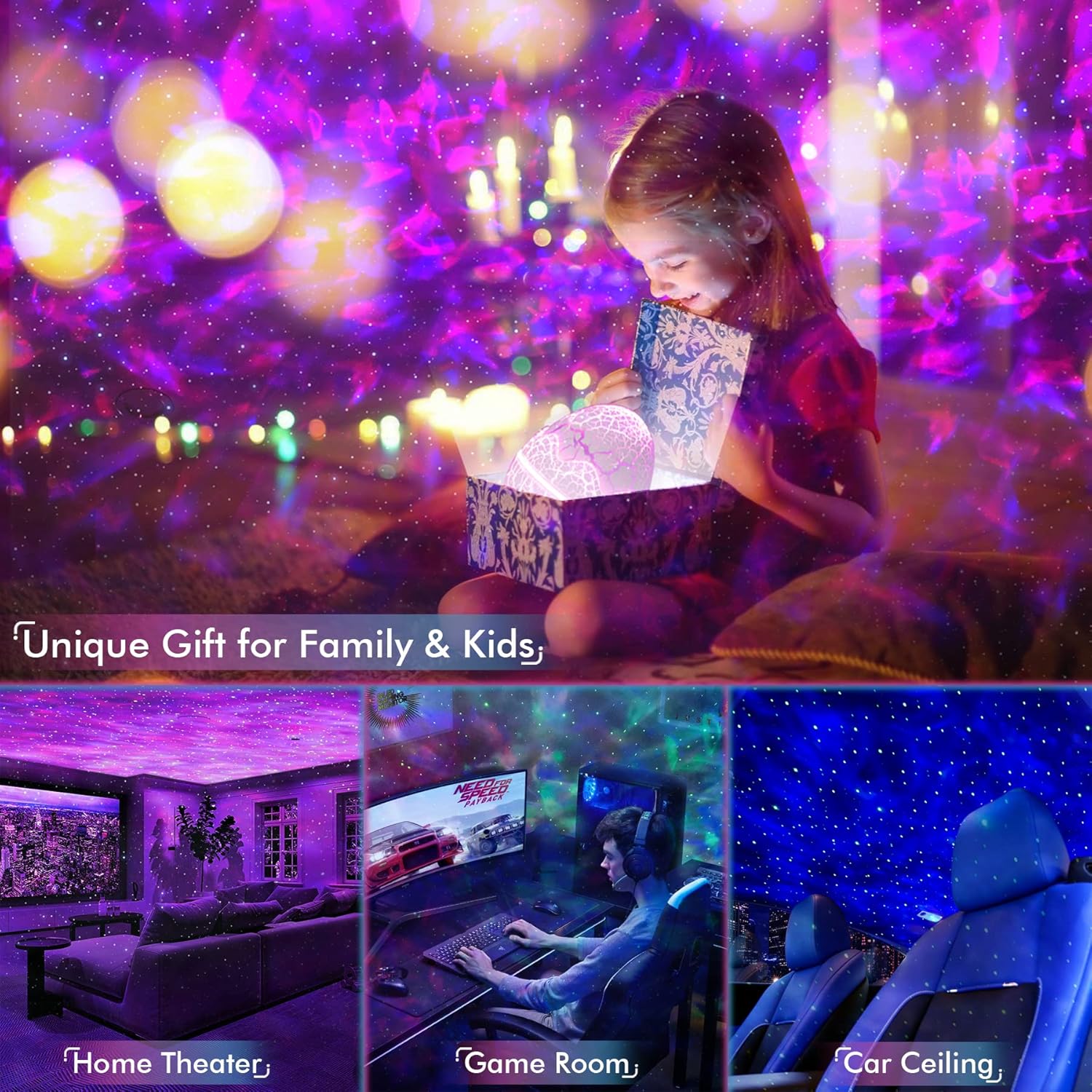 Rossetta Galaxy Star Projector Night Light encalife
