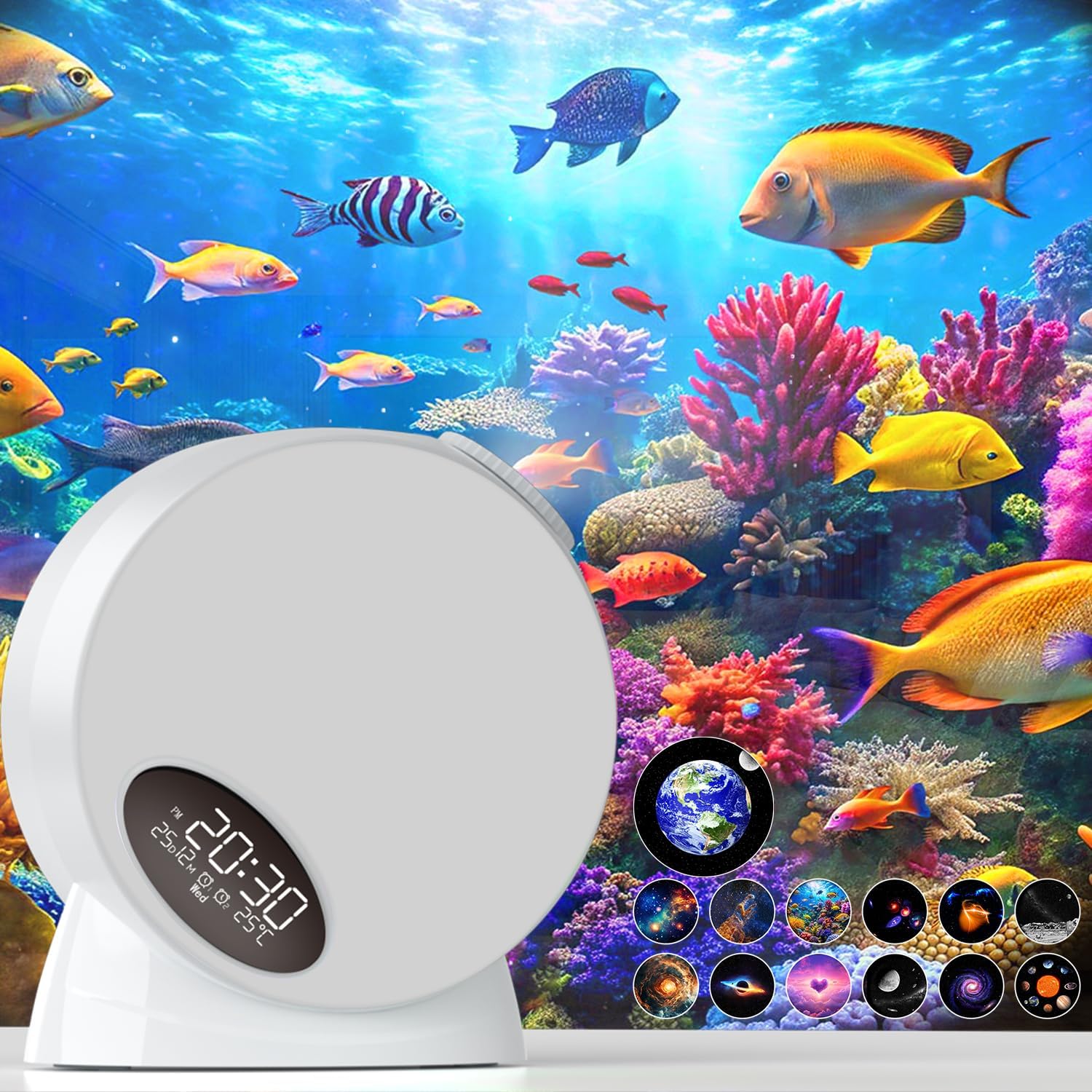 13-in-1 galaxy projector displaying starry sky on bedroom ceiling