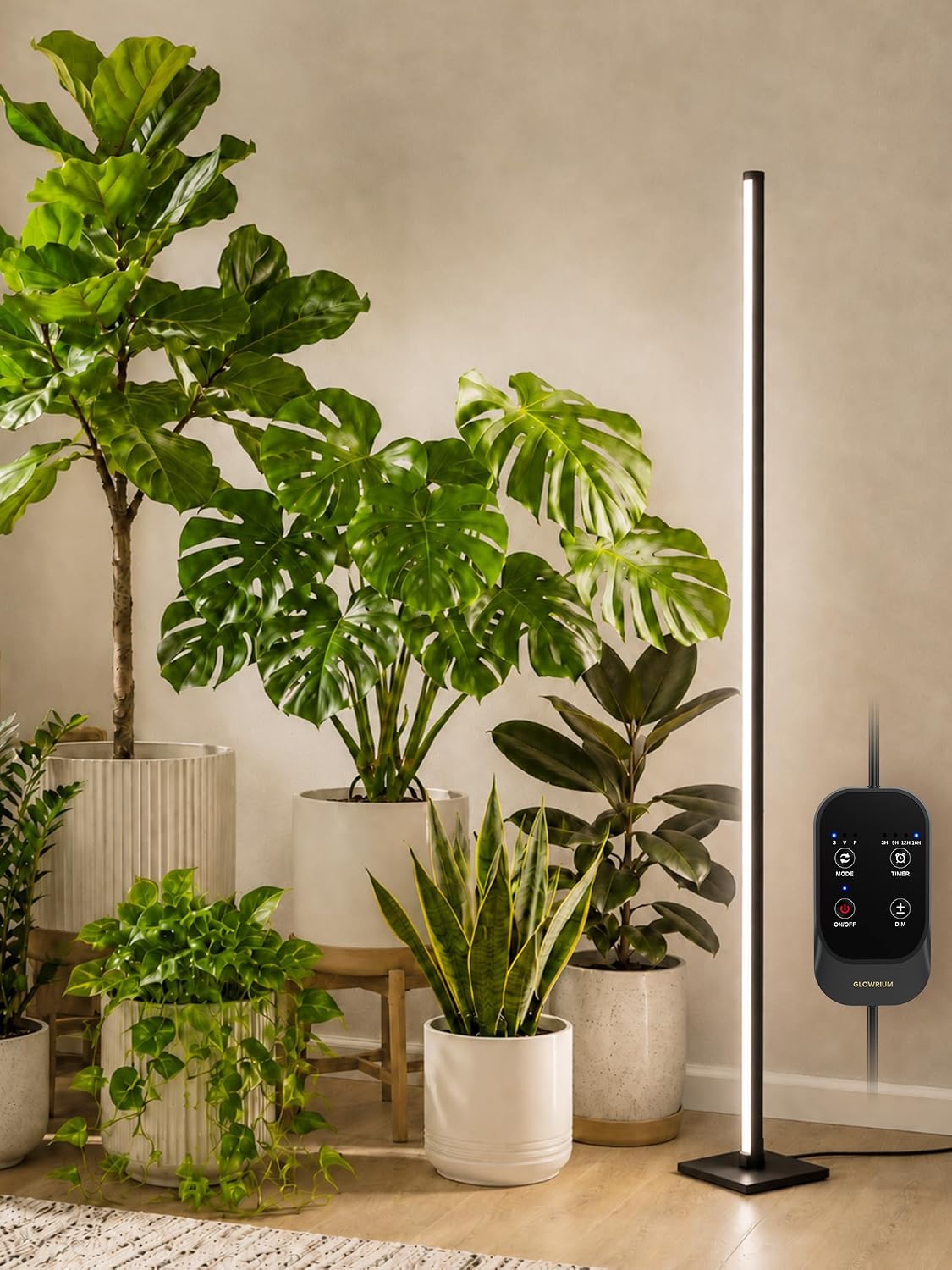 60 inch standing LED plant grow lamp beside houseplant