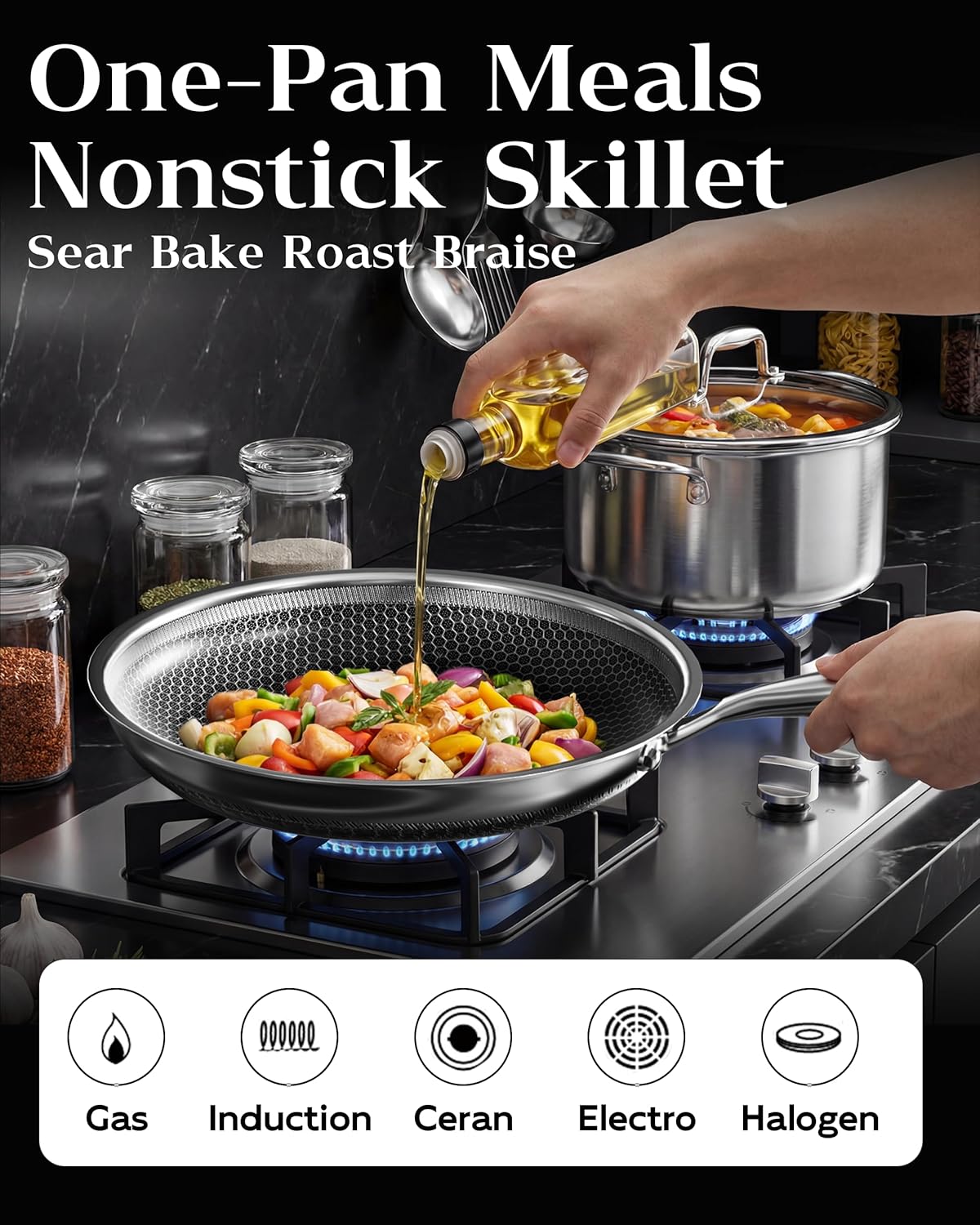 Non-Stick 10-Inch Stainless Steel Pan With Lid encalife