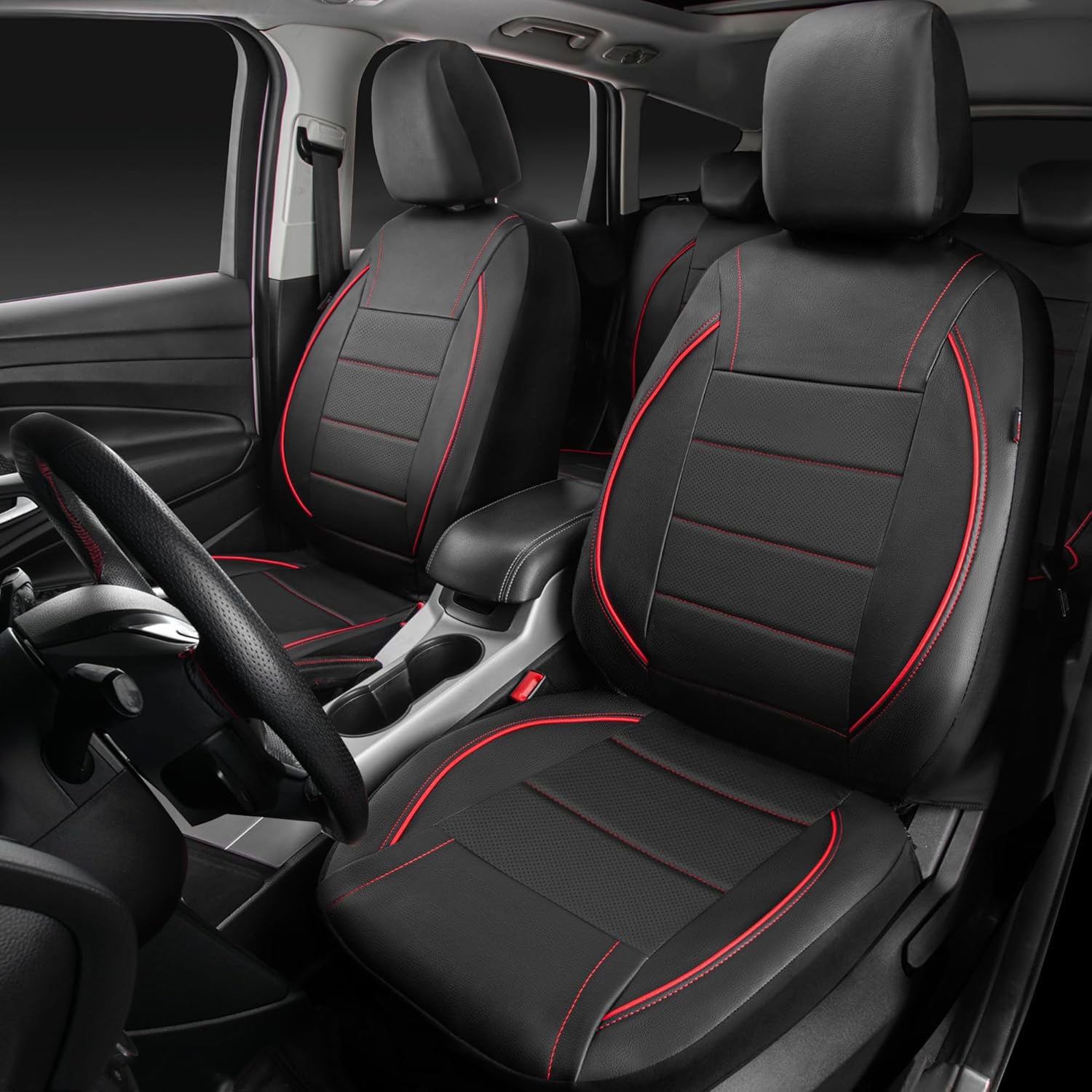 Universal Piping PU Leather Front Car Seat Covers encalife
