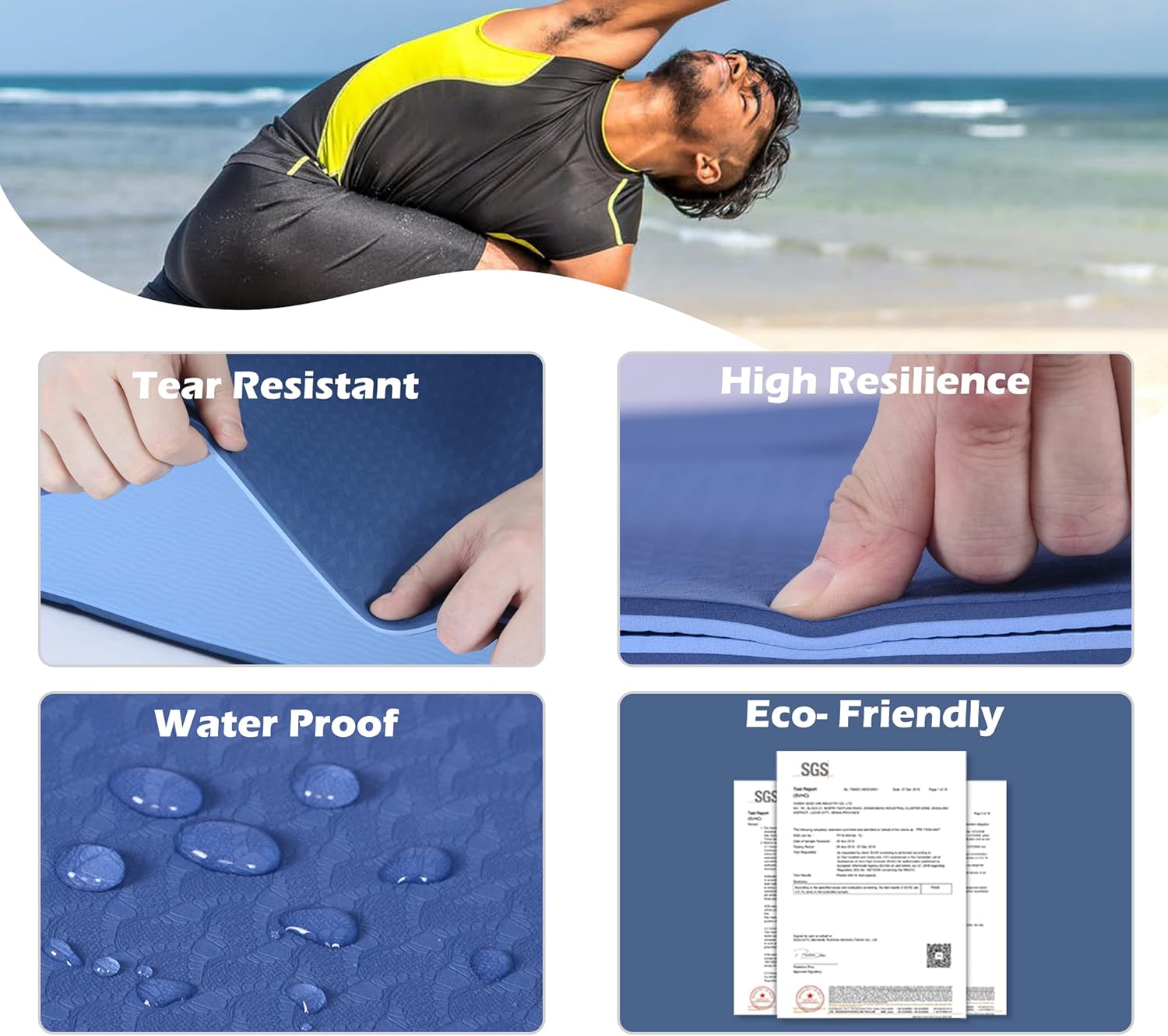 Eco Non Slip TPE Yoga Mat With Carry Bag encalife