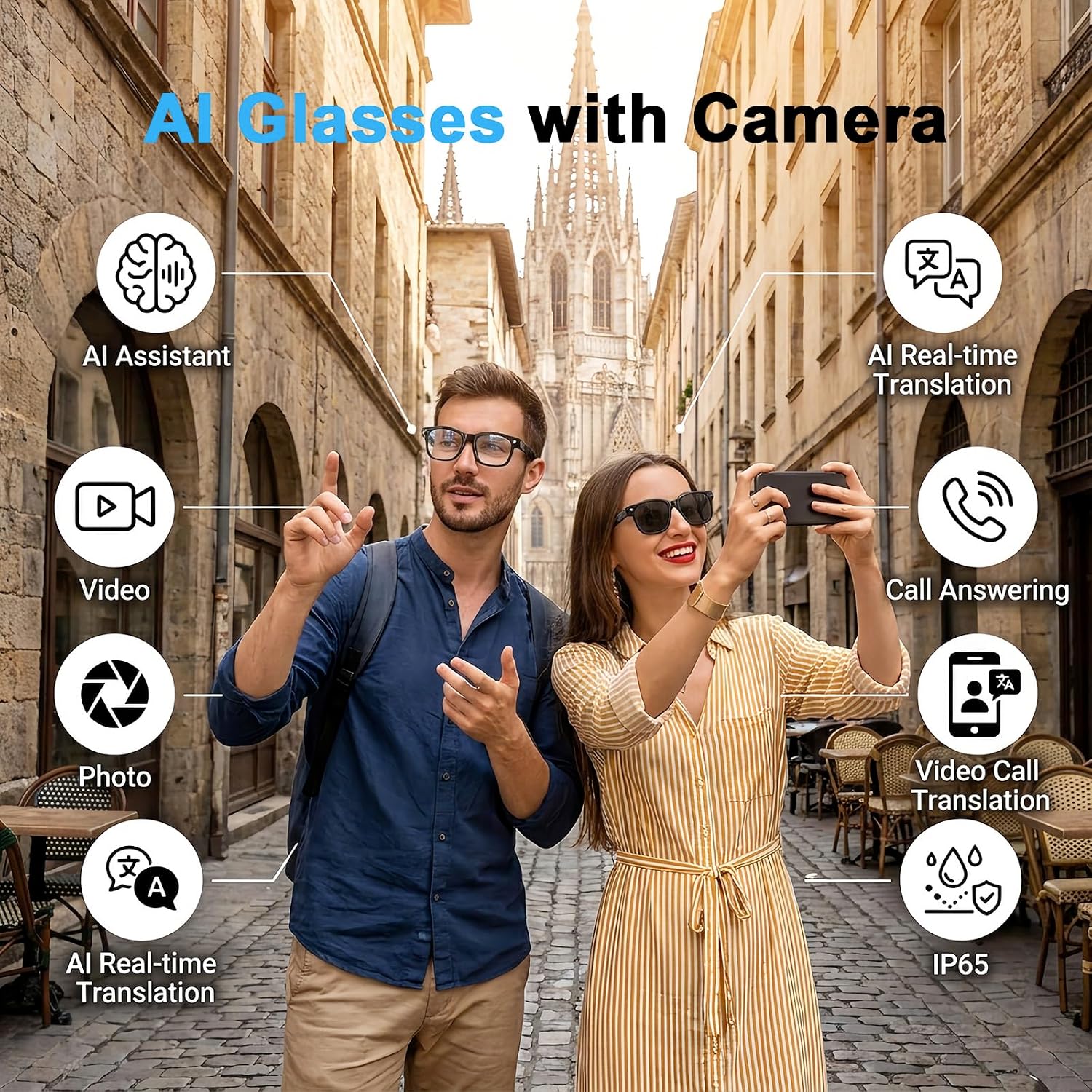 AI Smart Glasses With Camera Bluetooth Audio encalife