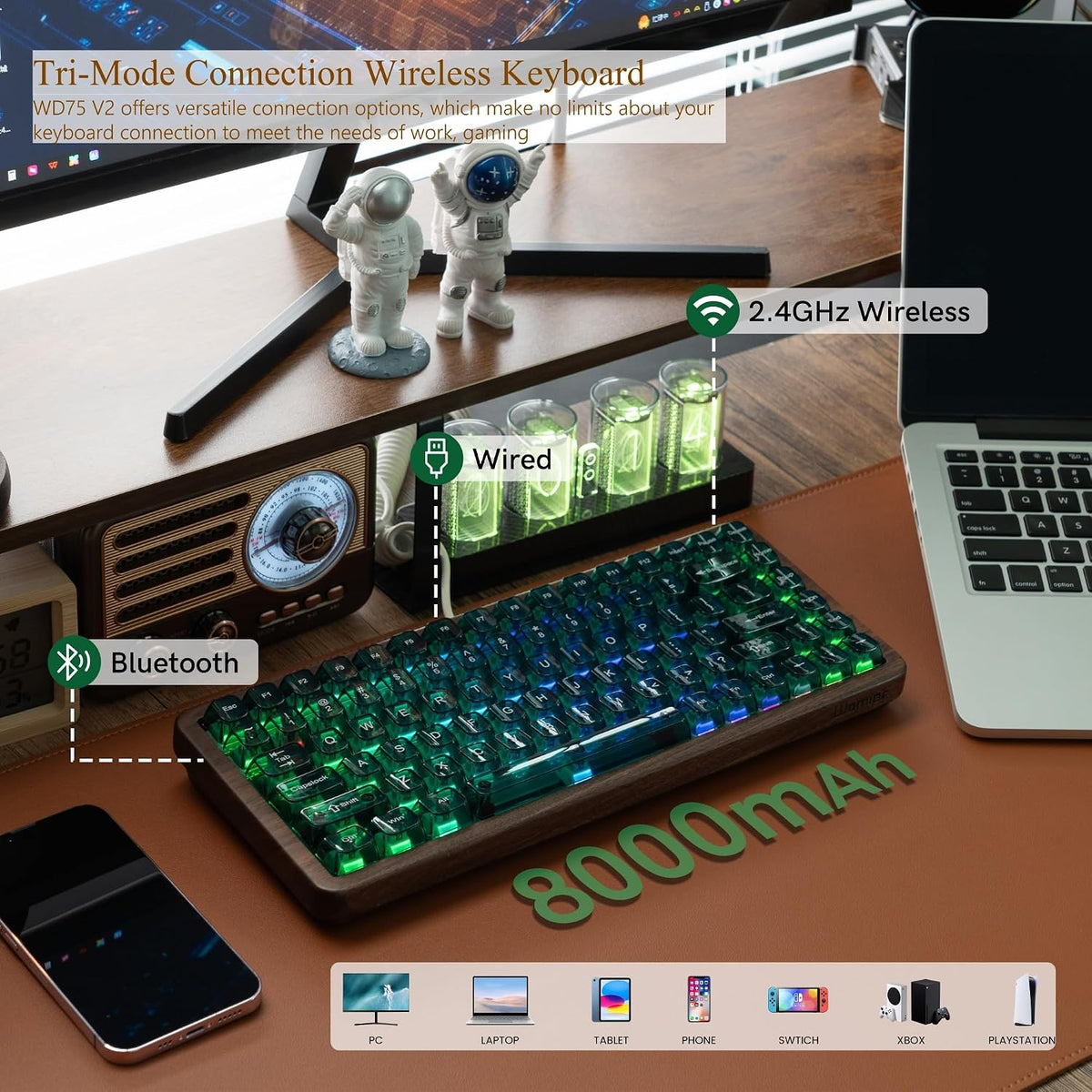 Gaming Mechanical Keyboard Wireless RGB Wooden Hot encalife