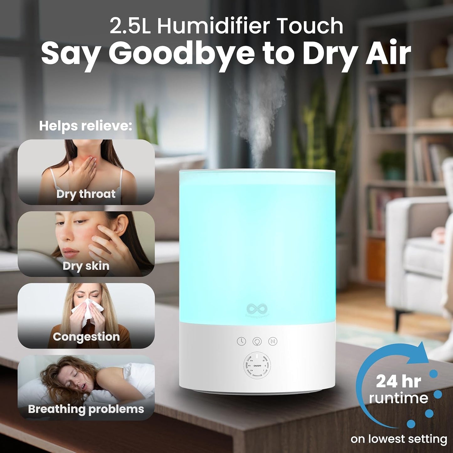 Top Fill Humidifier | 2.5L | LED Night Light encalife