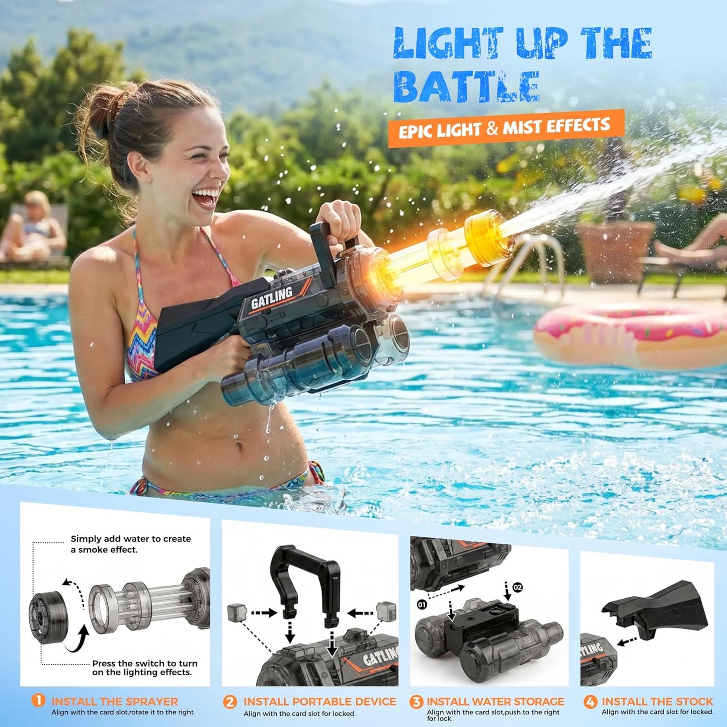 Electric LED Water Gun I Rechargeable Squirt Blaster encalife
