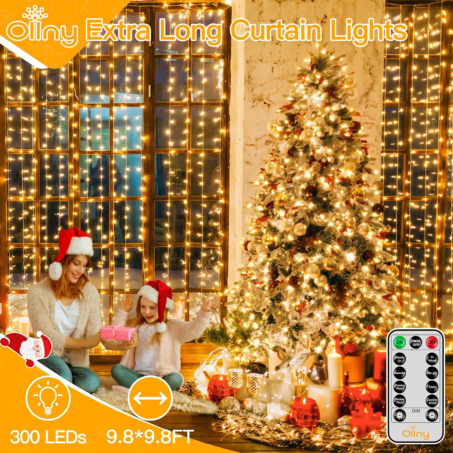 9.8x9.8ft Warm White LED Curtain Lights encalife