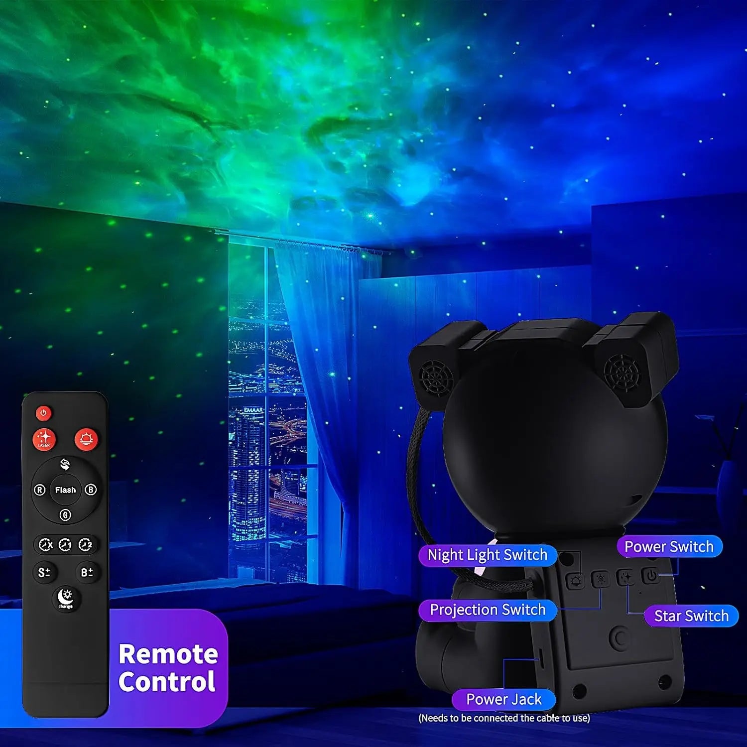 Astronaut-Themed Galaxy Star Projector with Moon Lamp encalife