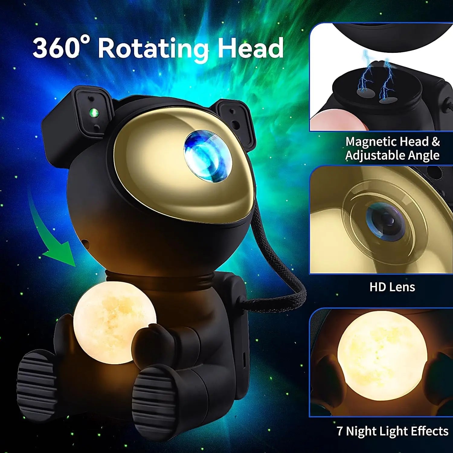 Astronaut-Themed Galaxy Star Projector with Moon Lamp encalife