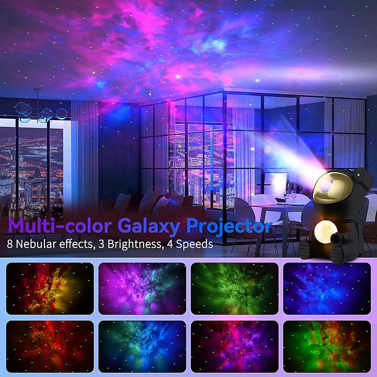 Astronaut-Themed Galaxy Star Projector with Moon Lamp encalife