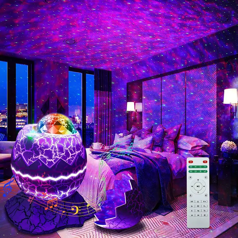 Dinosaur Eggshell Galaxy Star Projector with Soothing White Noise encalife
