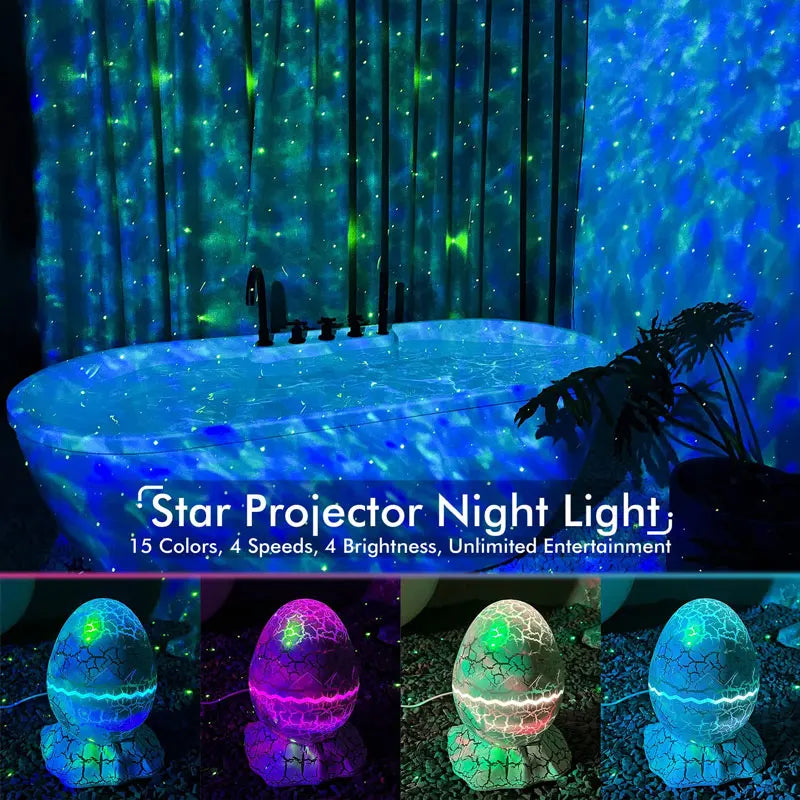Dinosaur Eggshell Galaxy Star Projector with Soothing White Noise encalife