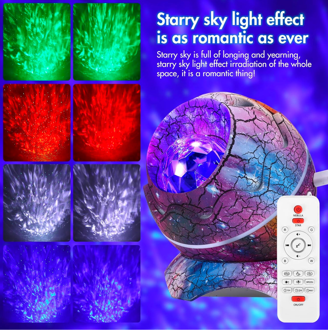 Dinosaur Eggshell Galaxy Star Projector with Soothing White Noise encalife