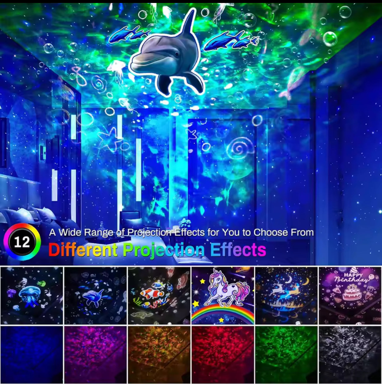 Ocean Wave Kids Projector Night Light Projector 360°Rotating Jellyfish Lamp Baby Toddler Bedroom Ceiling Birthday Christmas Gift encalife