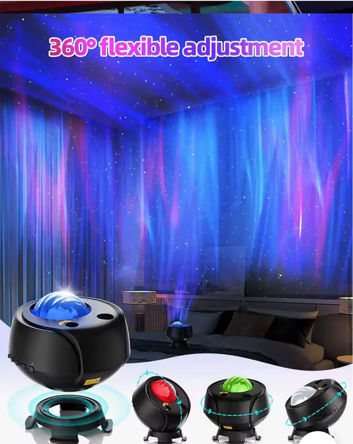 Northern Lights Projector 15 Combinations Galaxy Projector 60 Light Effects Star Remote Night Light with Bluetooth Speaker Timer encalife