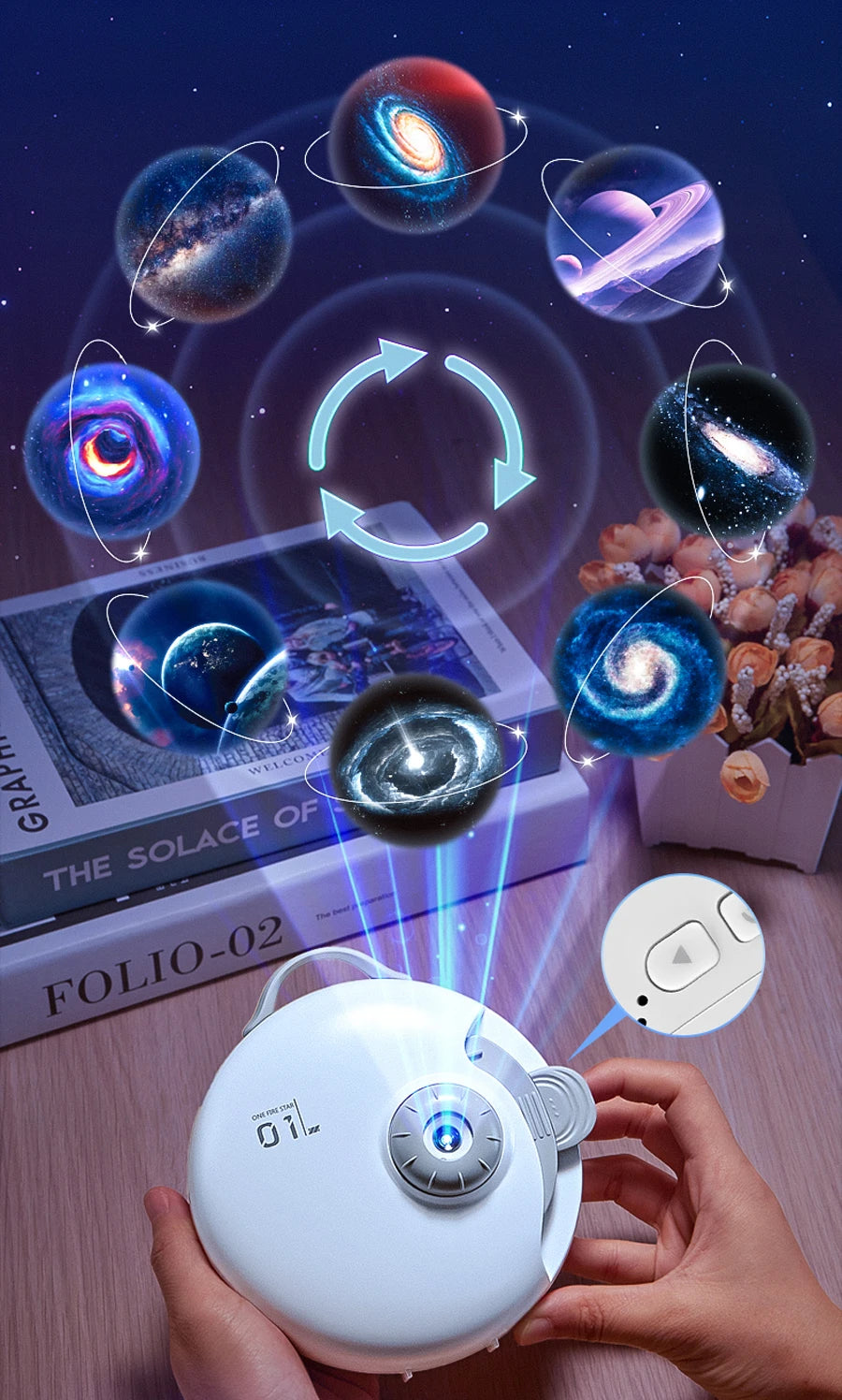 Starry Night: HD Focus Galaxy Projector with Built-in Bluetooth and white noise encalife