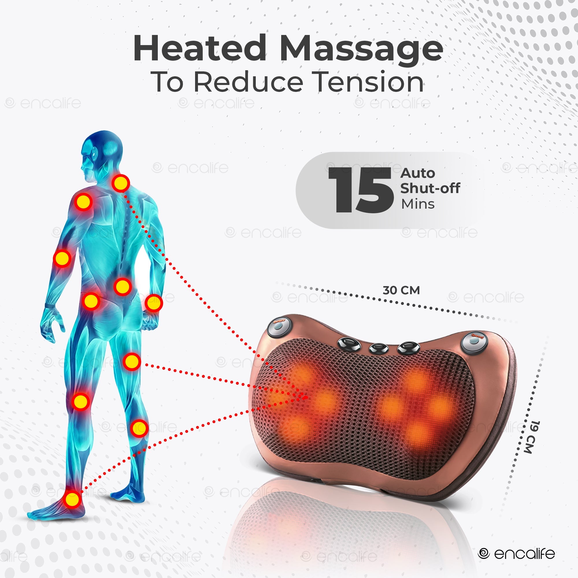 Shiatsu Neck & Back Massager (Heated Massage Pillow) encalife