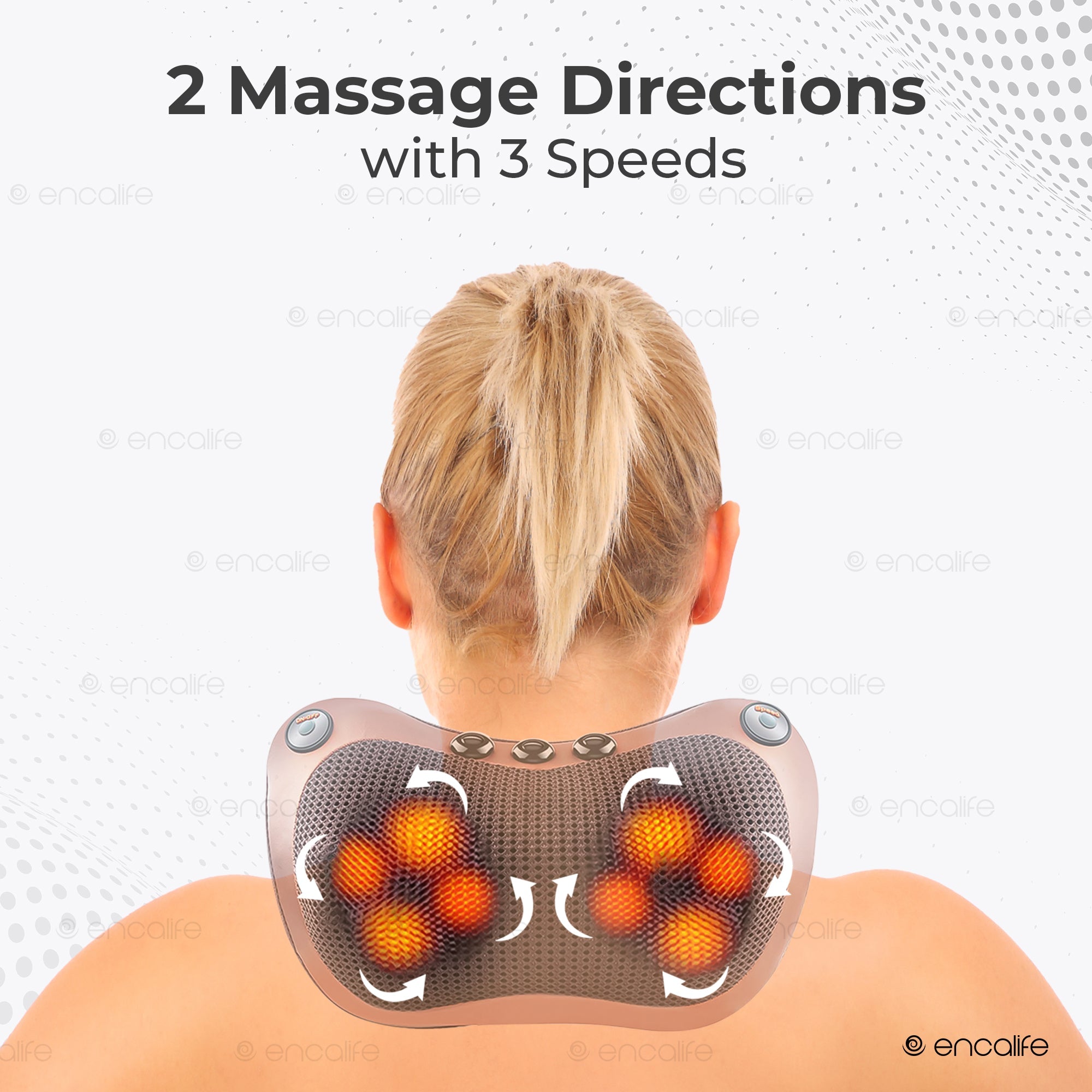 Shiatsu Neck & Back Massager (Heated Massage Pillow) encalife