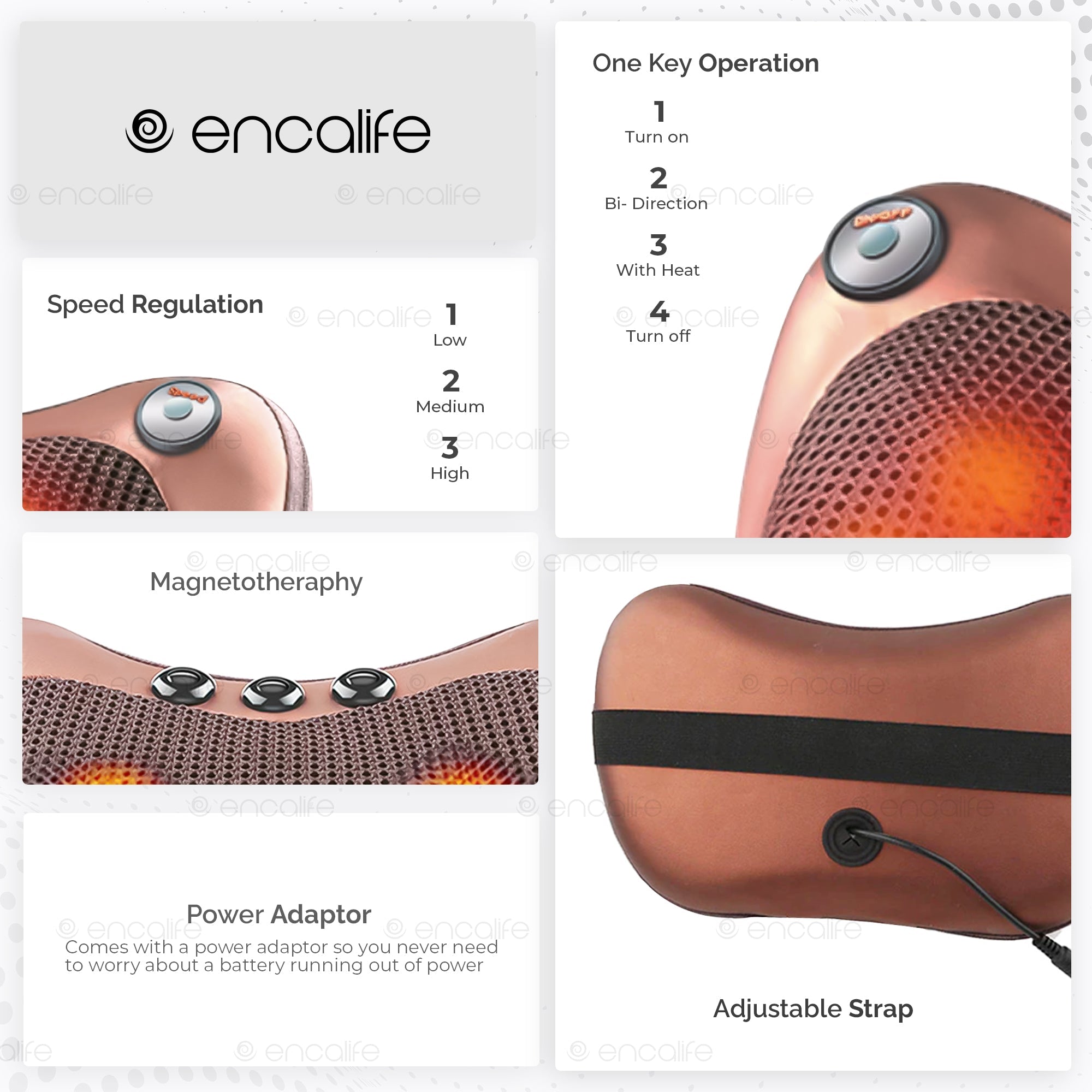 Shiatsu Neck & Back Massager (Heated Massage Pillow) encalife