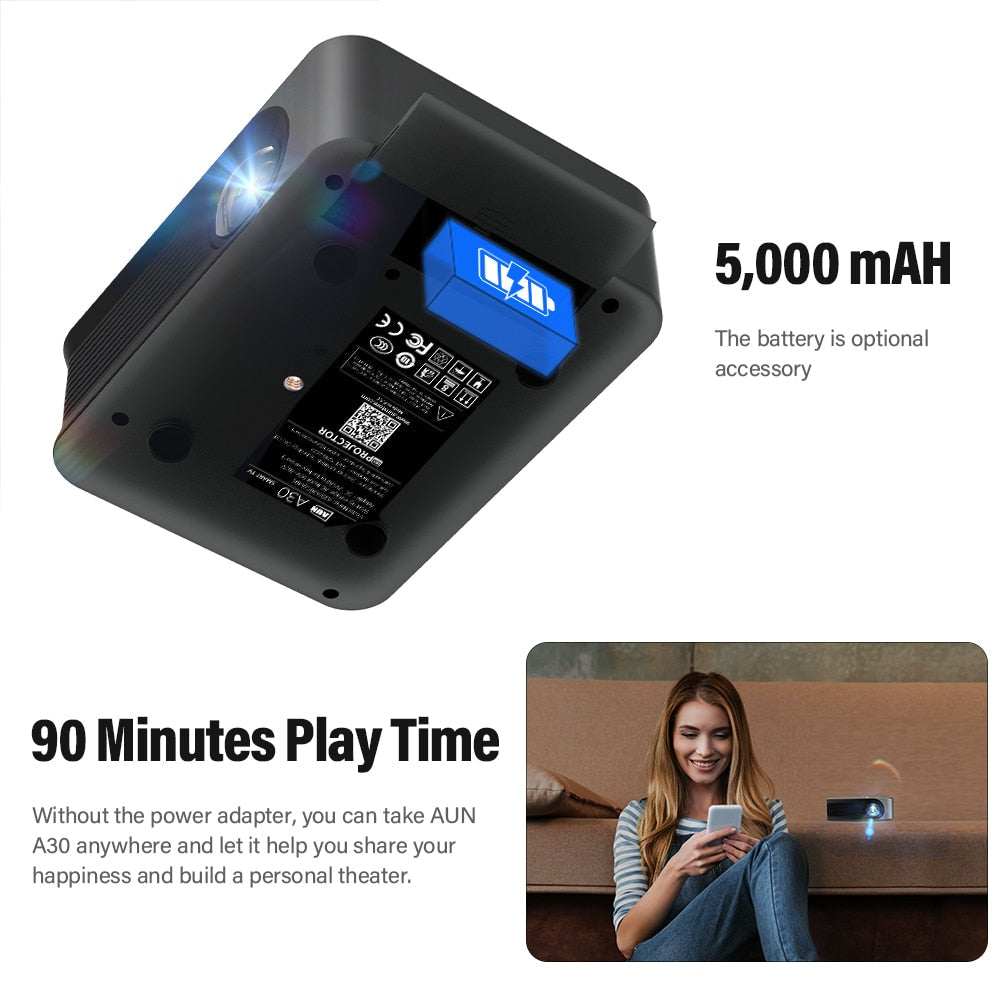 Portable 4K Mini Projector for Bedroom encalife