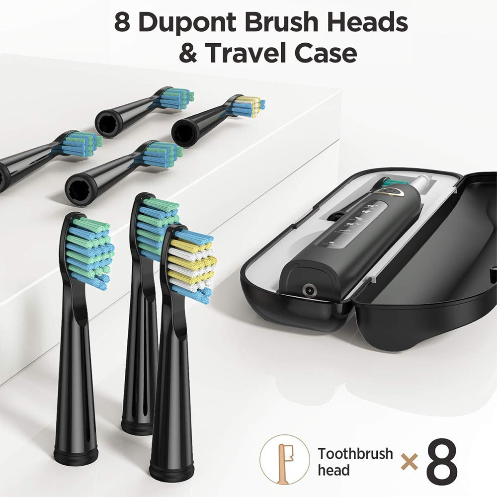 Electric Toothbrush | Black | Includes 8 Heads encalife