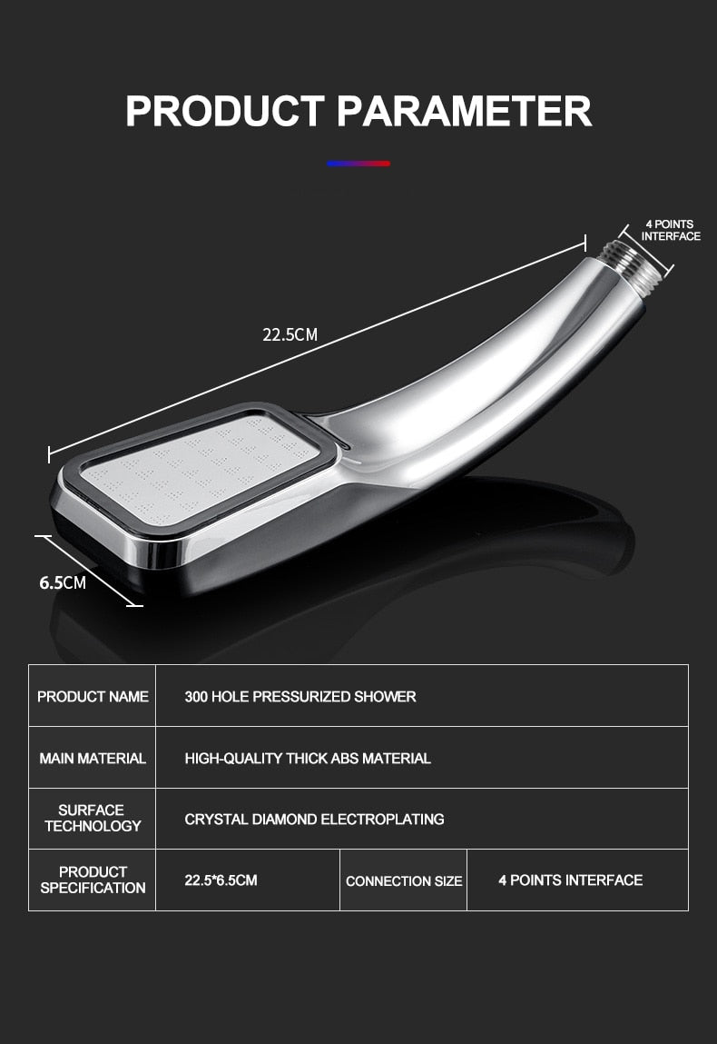 Shower Head With 300 Holes | High-Pressure Water Flow encalife