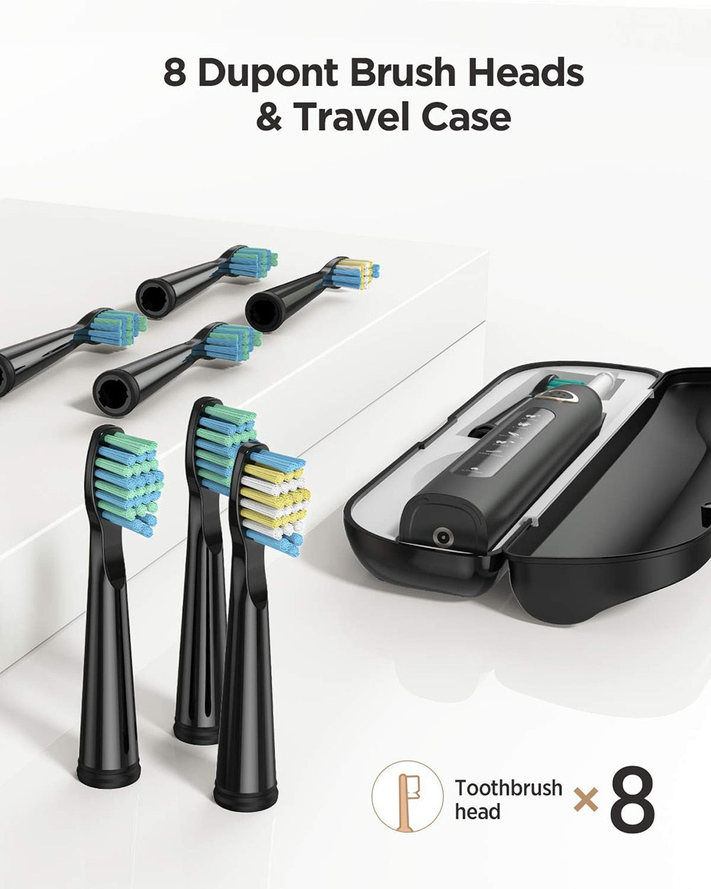 Electric Toothbrush | Black | Includes 8 Heads encalife
