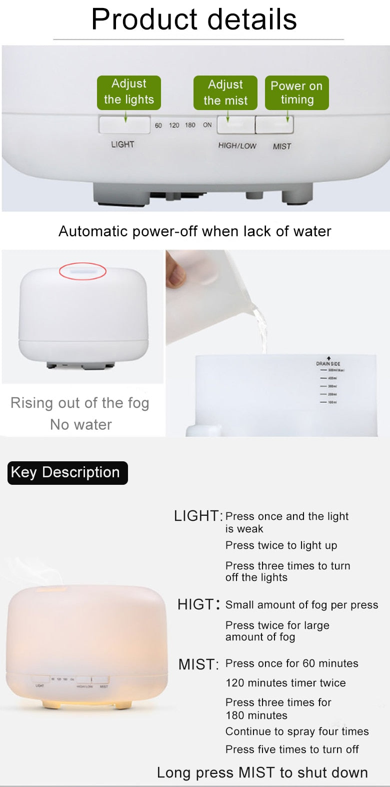 Humidifier | 1L | LED Lighting Aroma Diffuser encalife