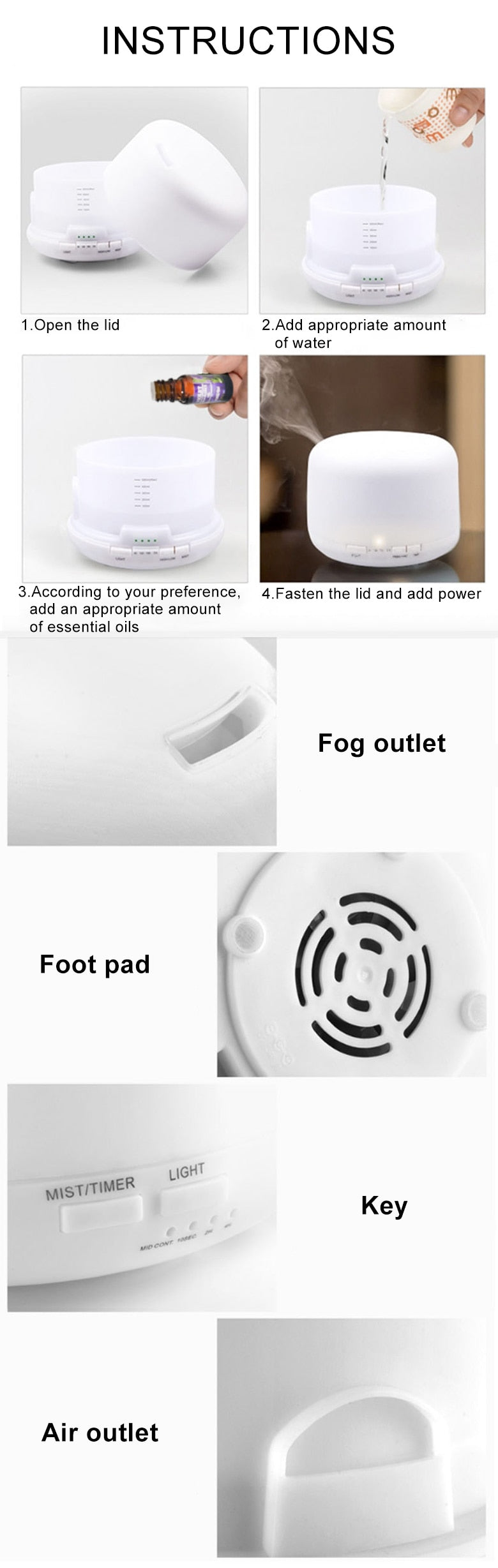 Humidifier | 1L | LED Lighting Aroma Diffuser