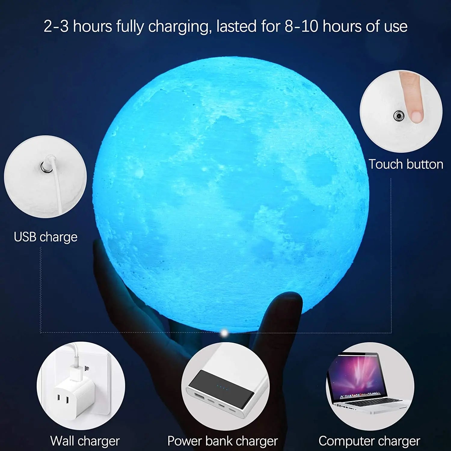 3D Moon Night Light Lamp encalife